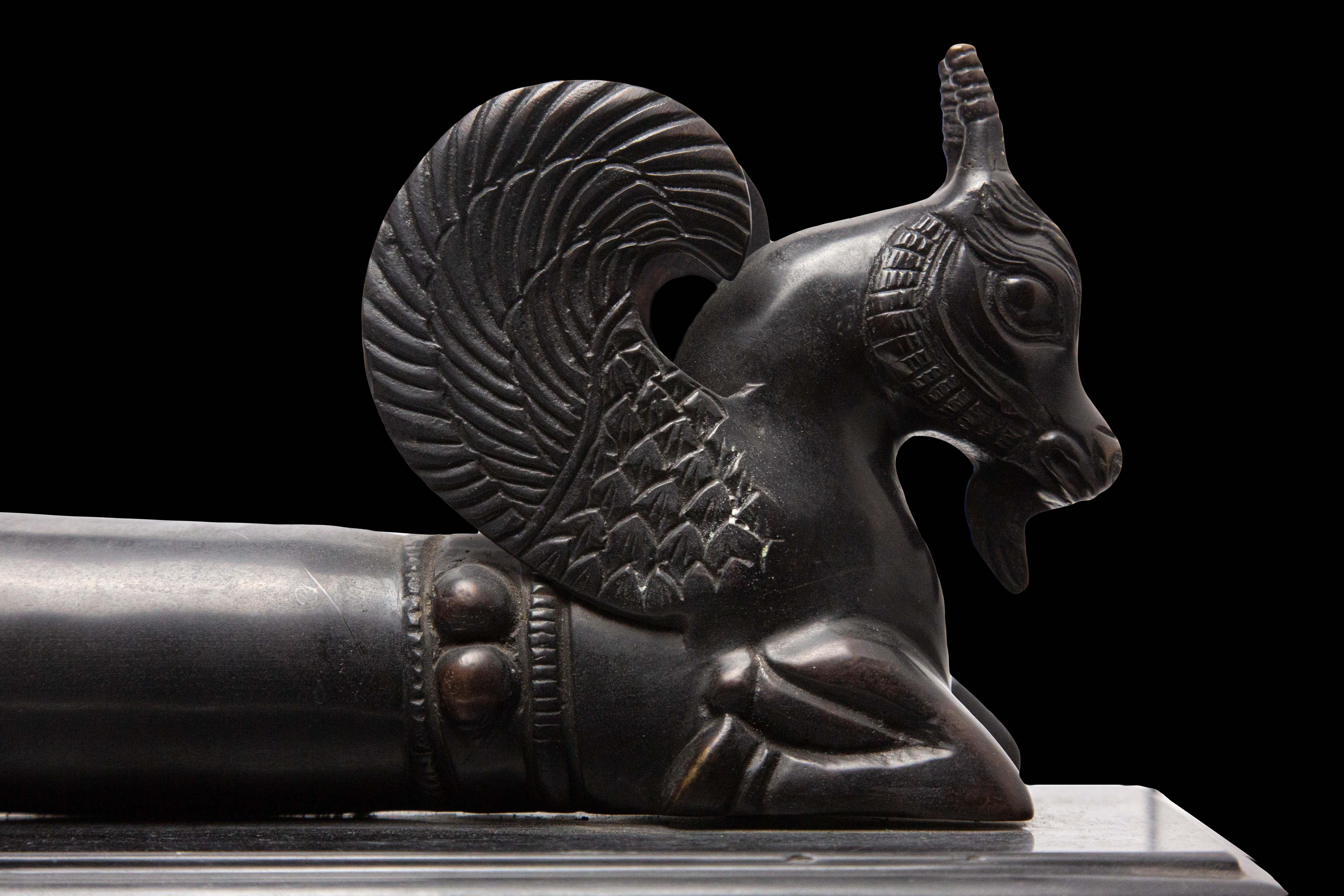 Pair of Large Bronze Deco Lamassu Cornucopias- Lidded In Excellent Condition In New York, NY