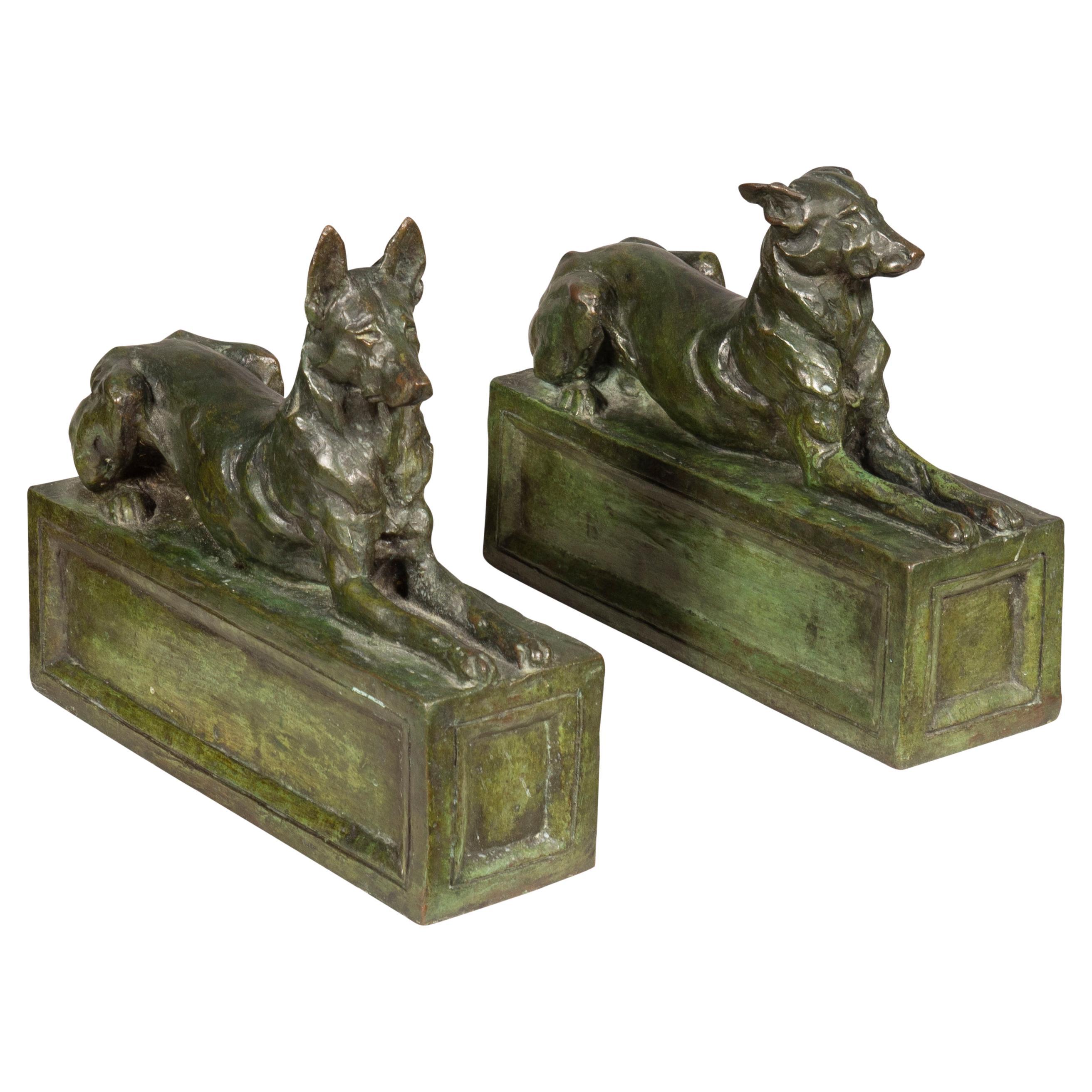 Pair Of Bronze Dogs By F.B Godwin