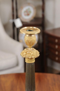 Pair of Bronze Dore Candlesticks with Foliage Design, Early 19th Century France