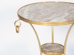 Pair of Bronze Dore Gueridons with Round Marble Tops and Hairy Paw Feet