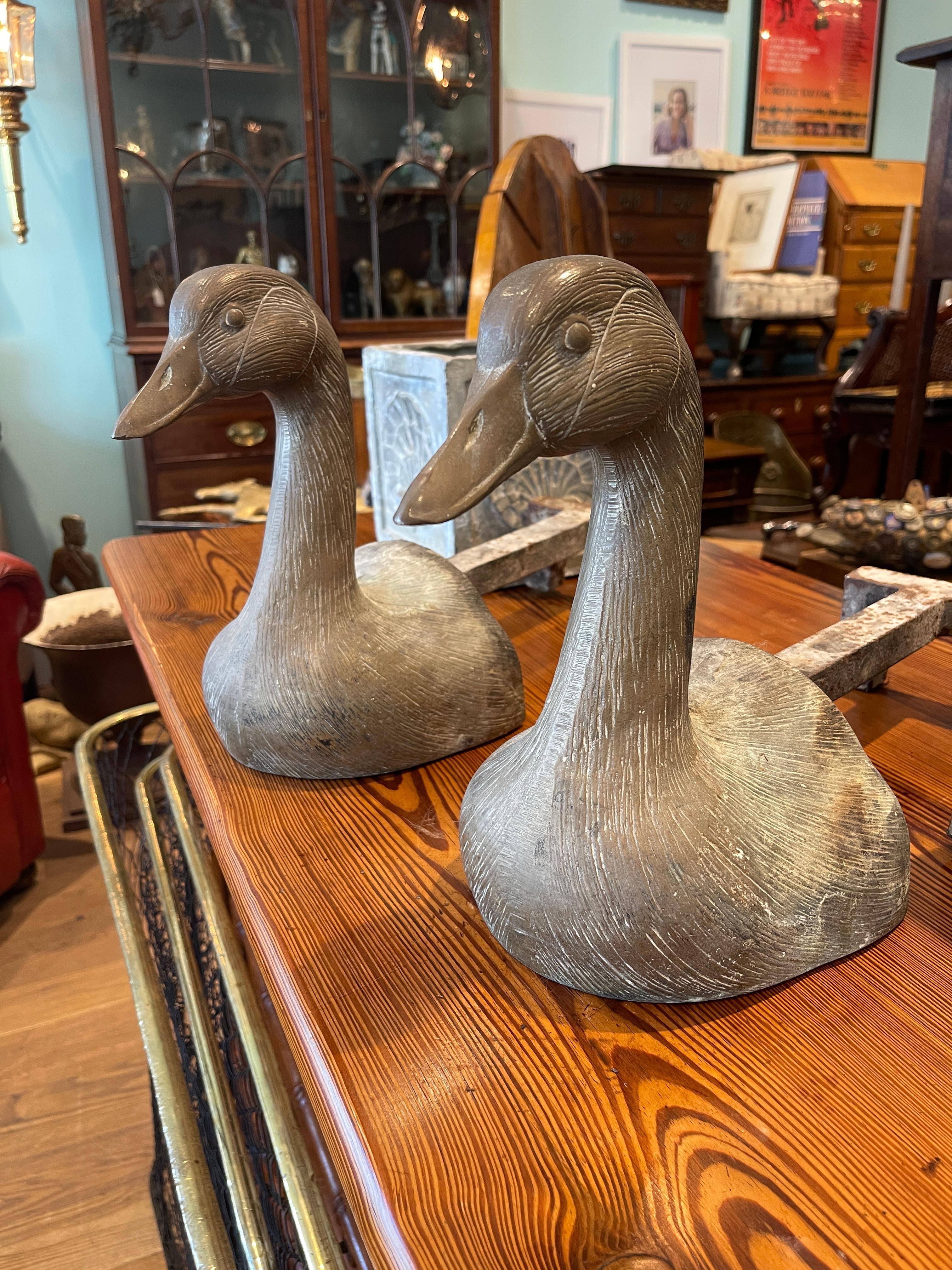 Pair of bronze duck andirons early 20th century.