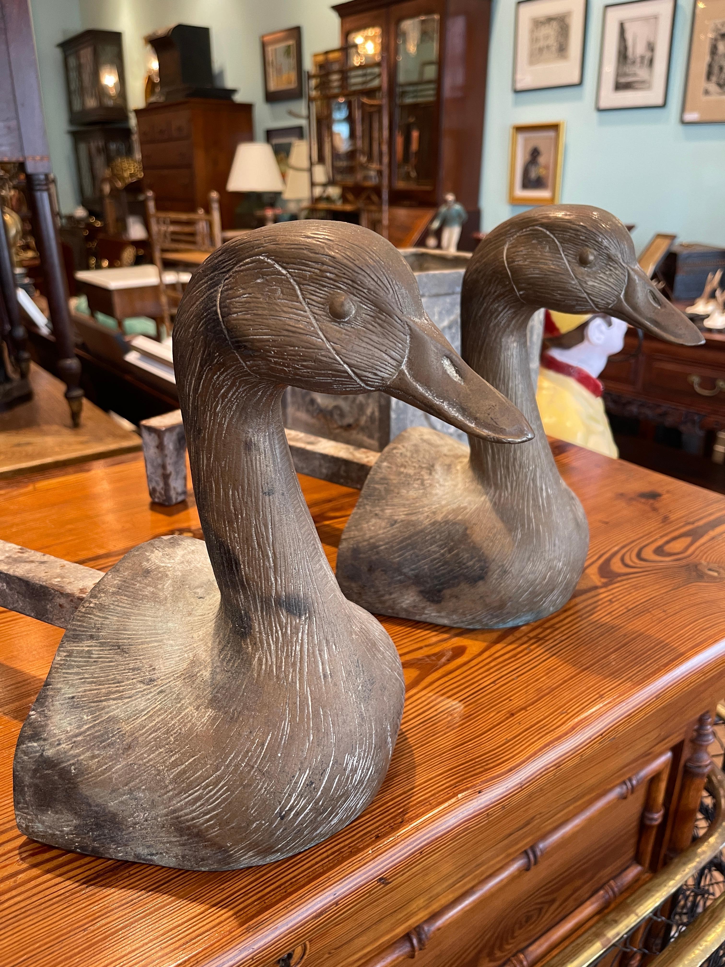 Pair of Bronze Duck Andirons, Early 20th Century  In Good Condition In Charleston, SC