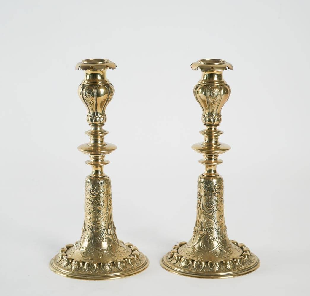 Pair of bronze Dutch candlesticks, circa 880, 19th century.
