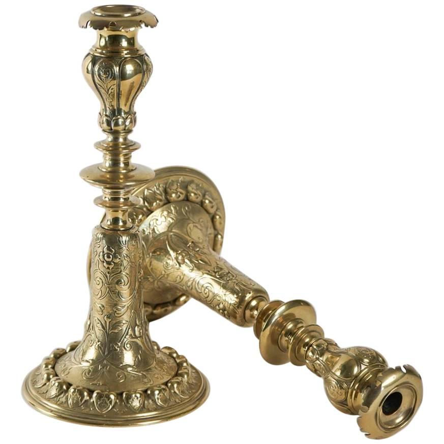 Pair of Bronze Dutch Candlesticks, circa 1880, 19th Century