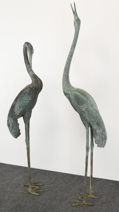 Pair of Bronze Egret Fountains, 1980s