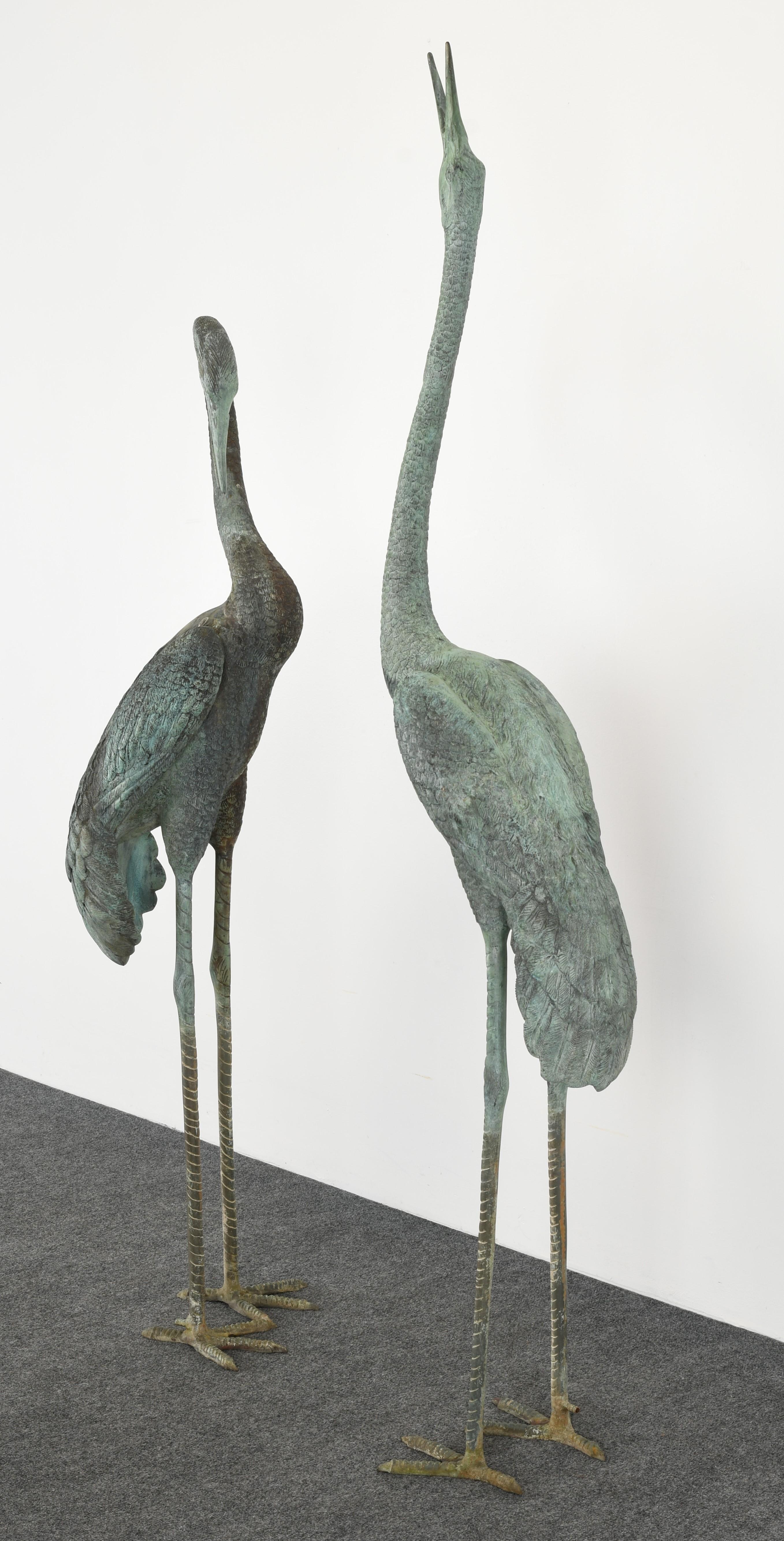 American Pair of Bronze Egret Fountains, 1980s