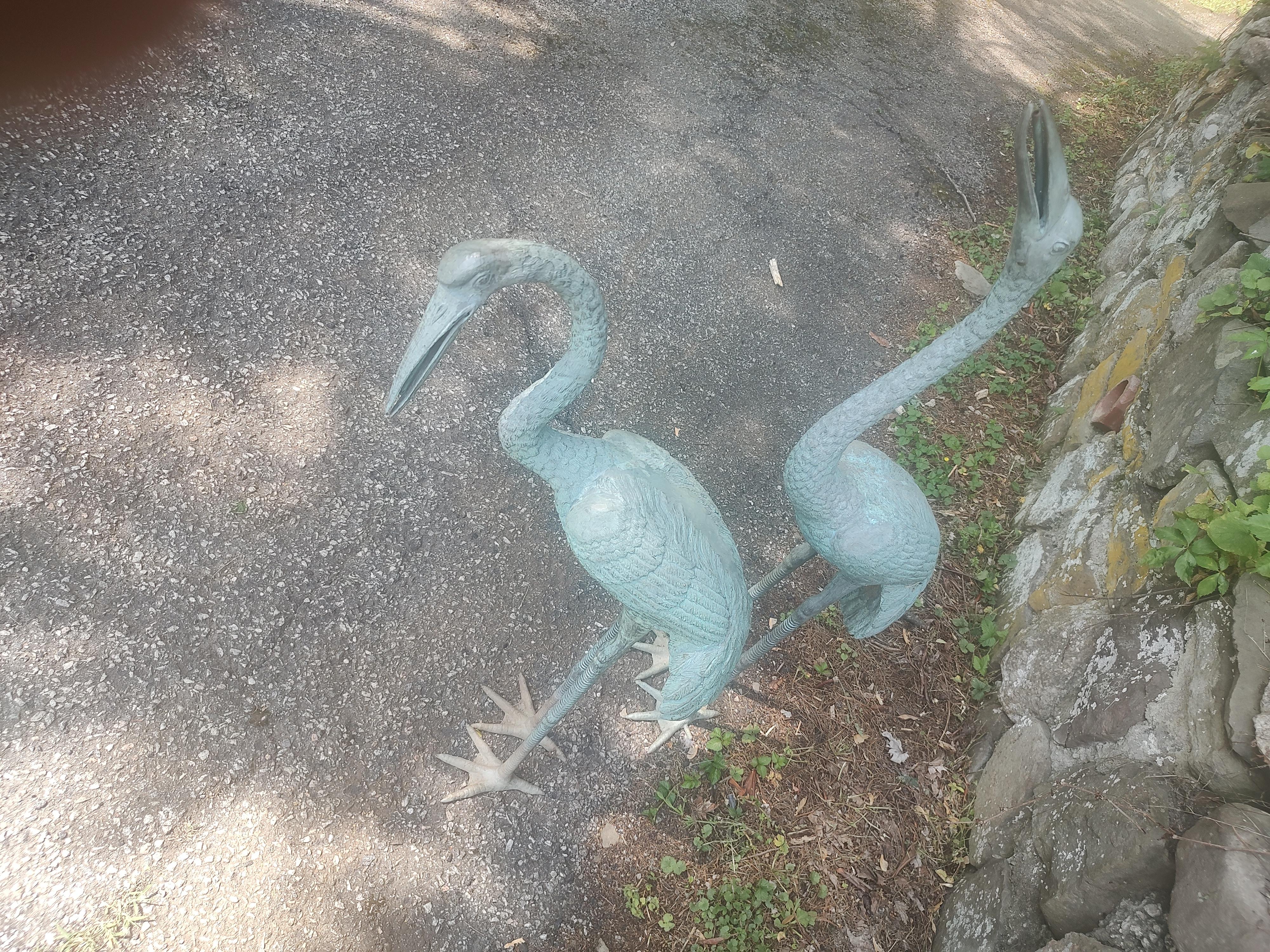 Pair of Bronze Egrets Garden Sculptures & Fountains 4