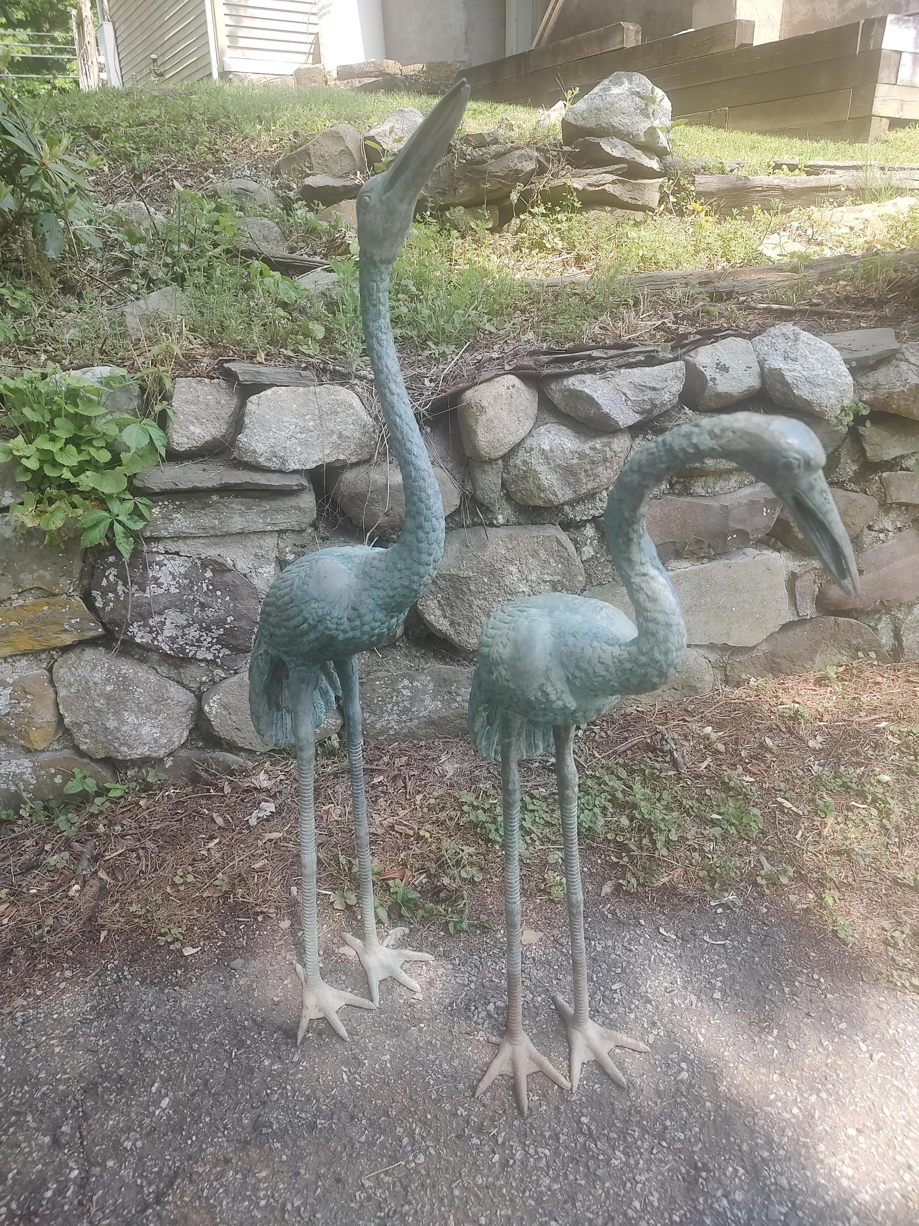 Pair of Bronze Egrets Garden Sculptures & Fountains 5