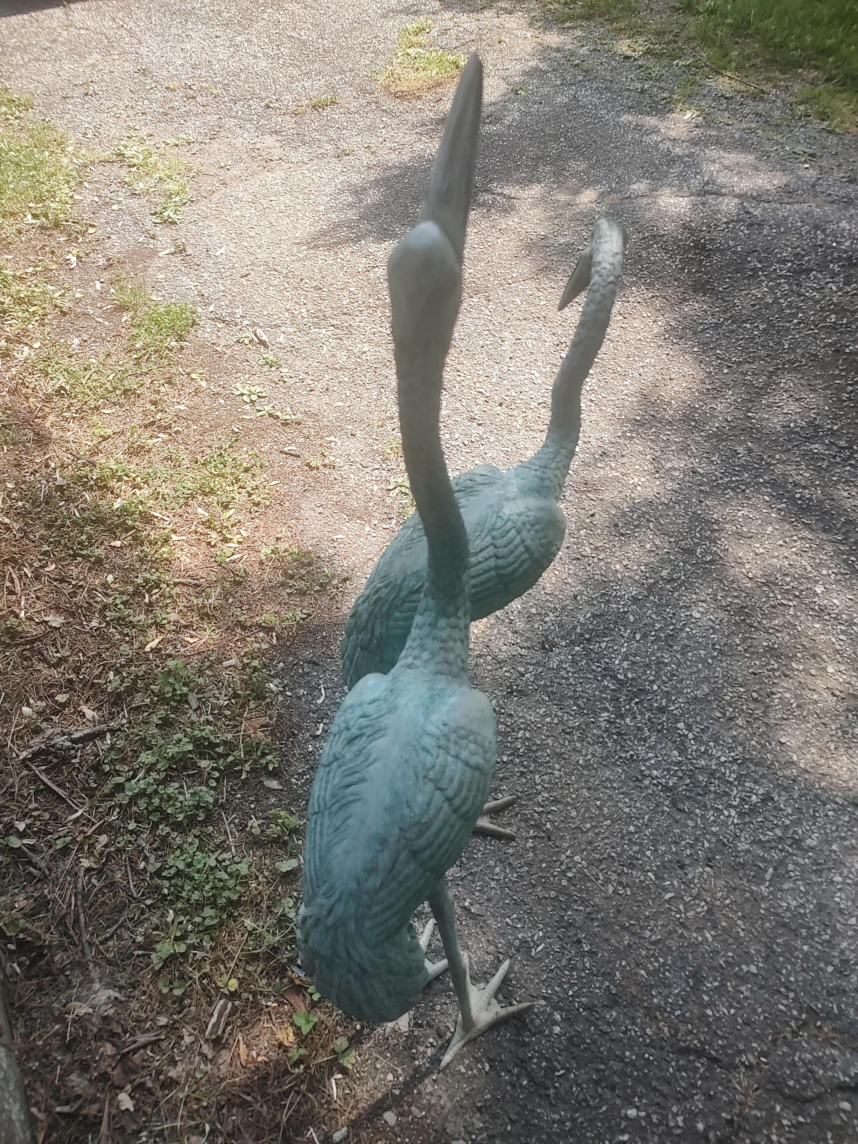 Beaux Arts Pair of Bronze Egrets Garden Sculptures & Fountains