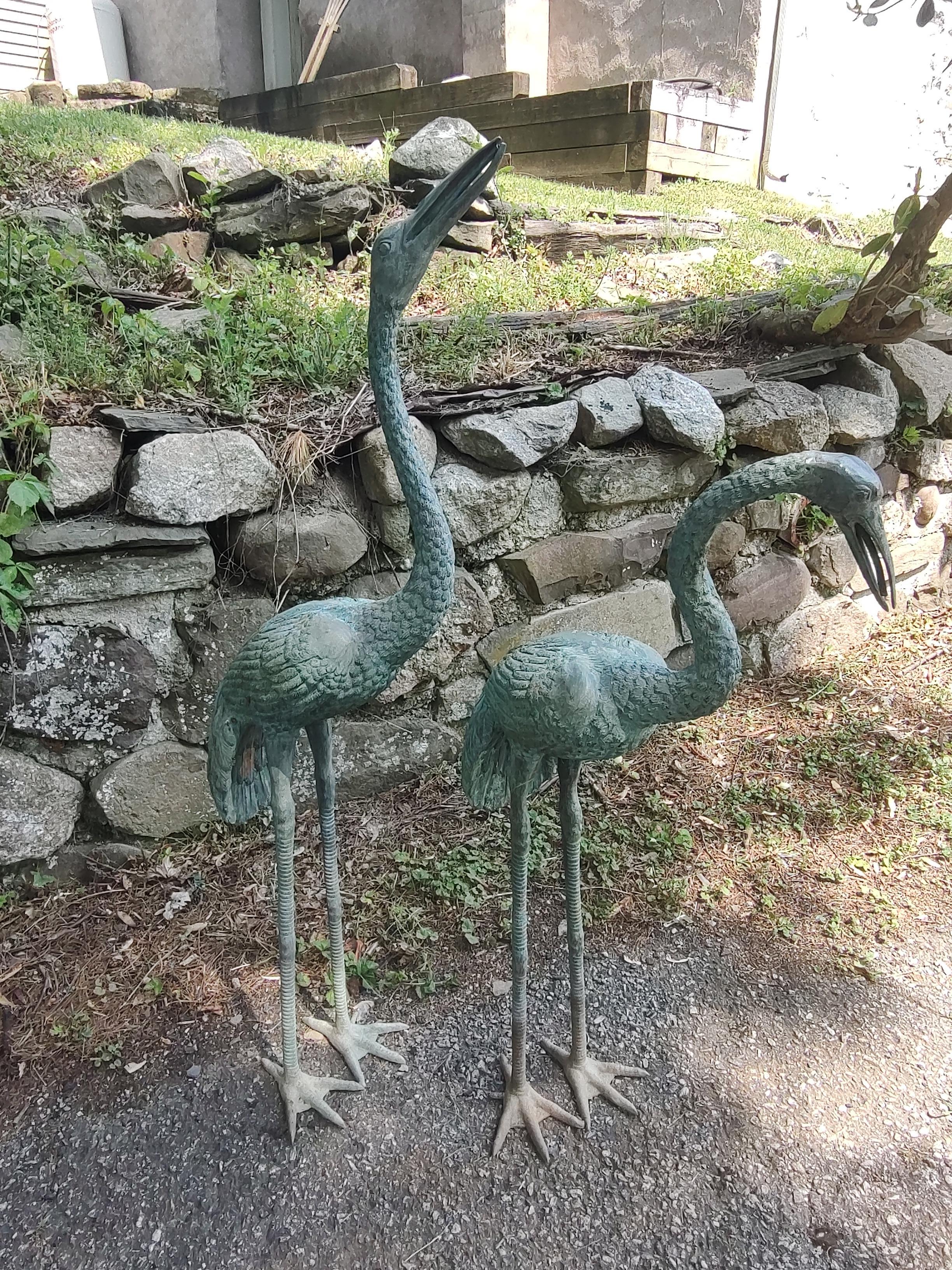 Late 20th Century Pair of Bronze Egrets Garden Sculptures & Fountains