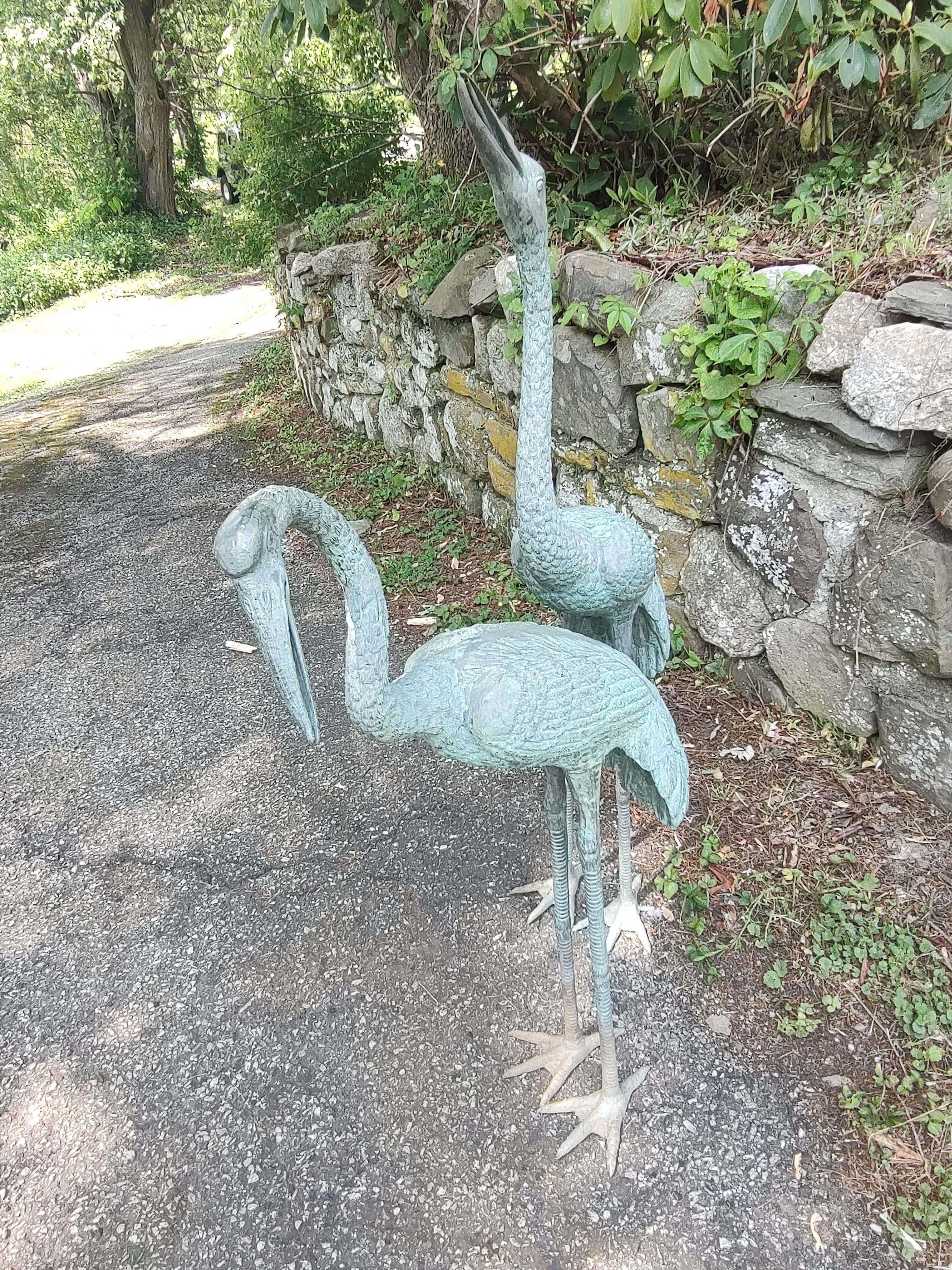 Pair of Bronze Egrets Garden Sculptures & Fountains 1