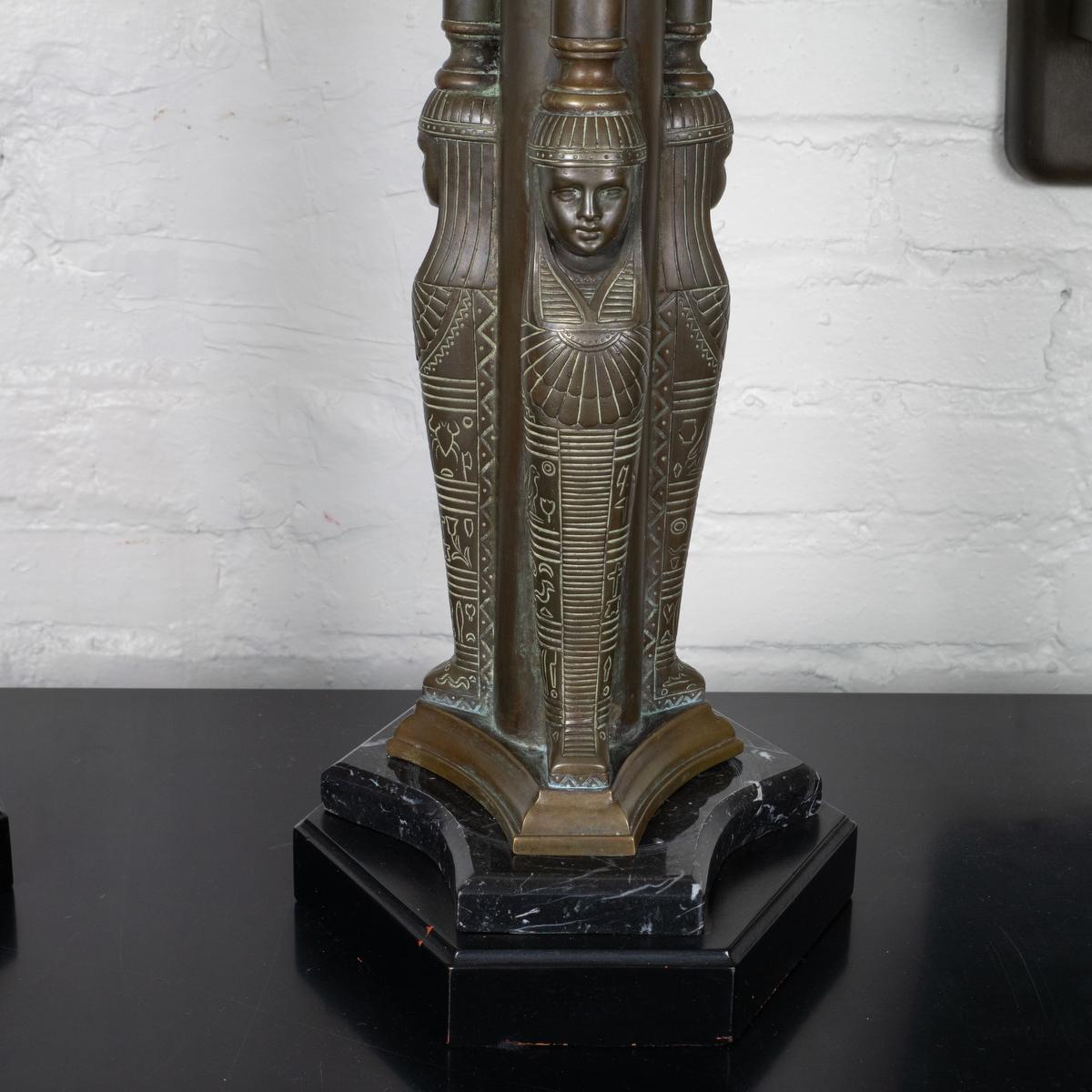 Pair of bronze Egyptian figurehead table lamps For Sale 4