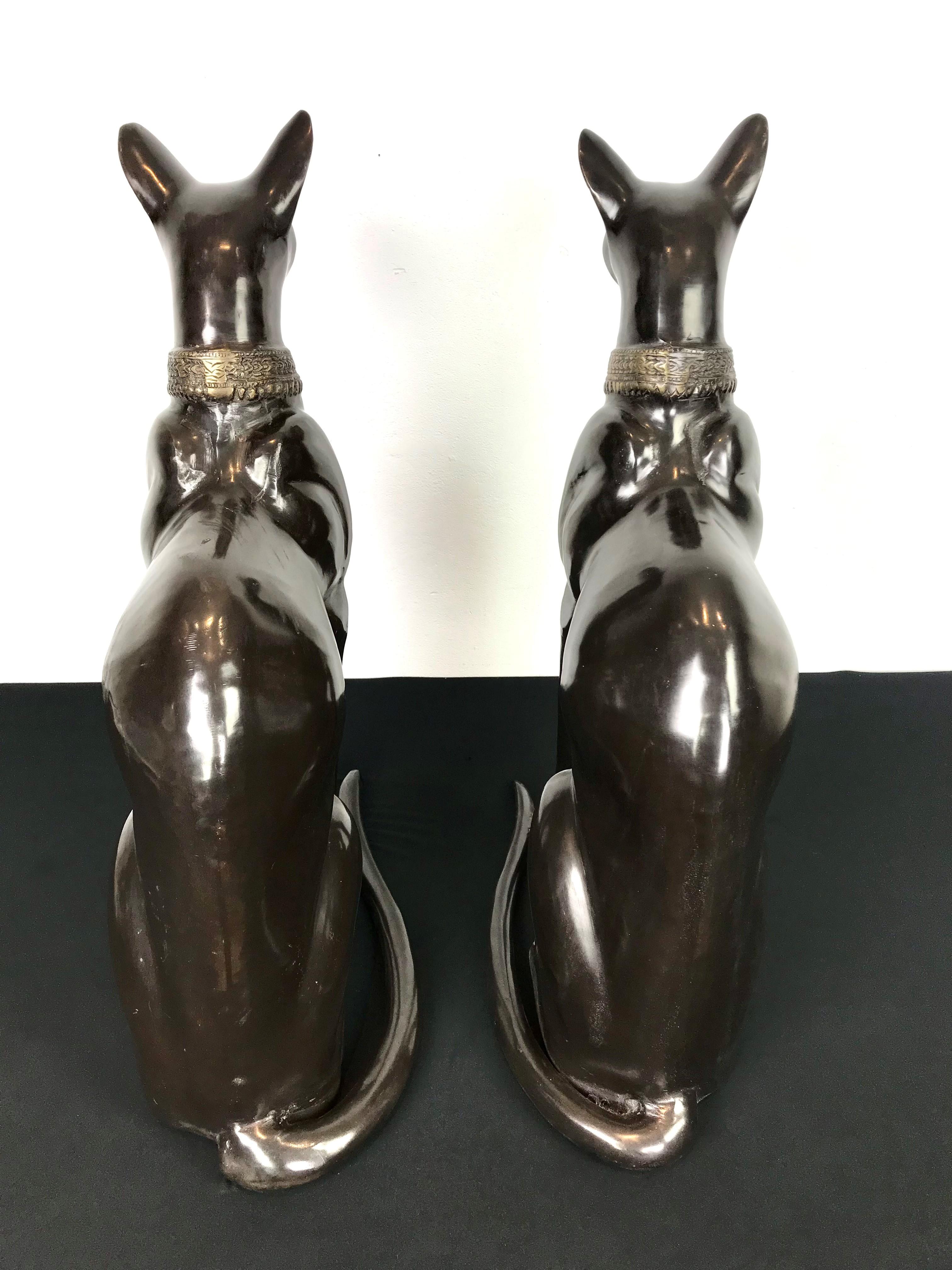 Pair of Bronze Egyptian Sphynx Cats, Art Deco Style 2