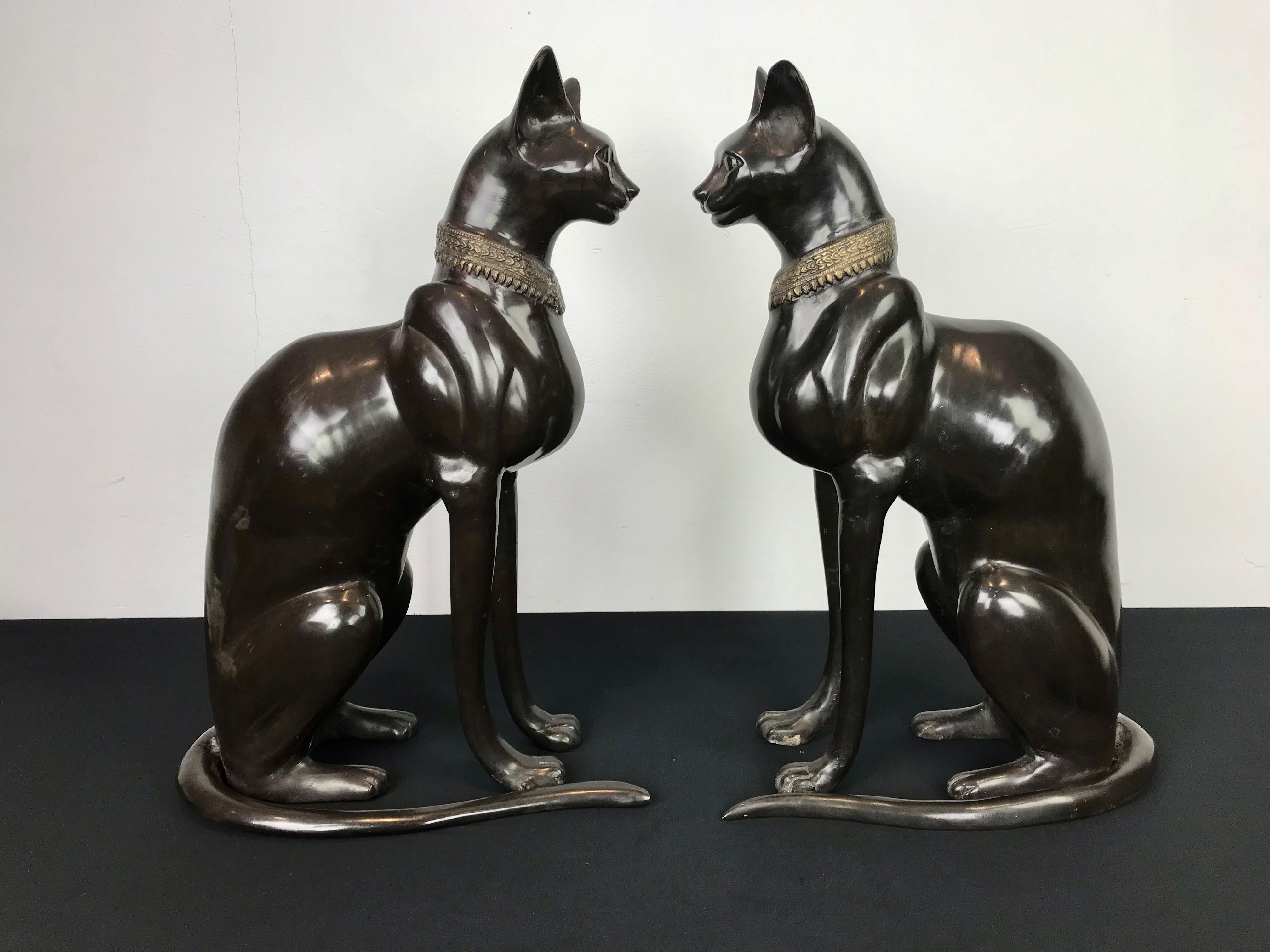 Pair of Bronze Egyptian Sphynx Cats, Art Deco Style 5