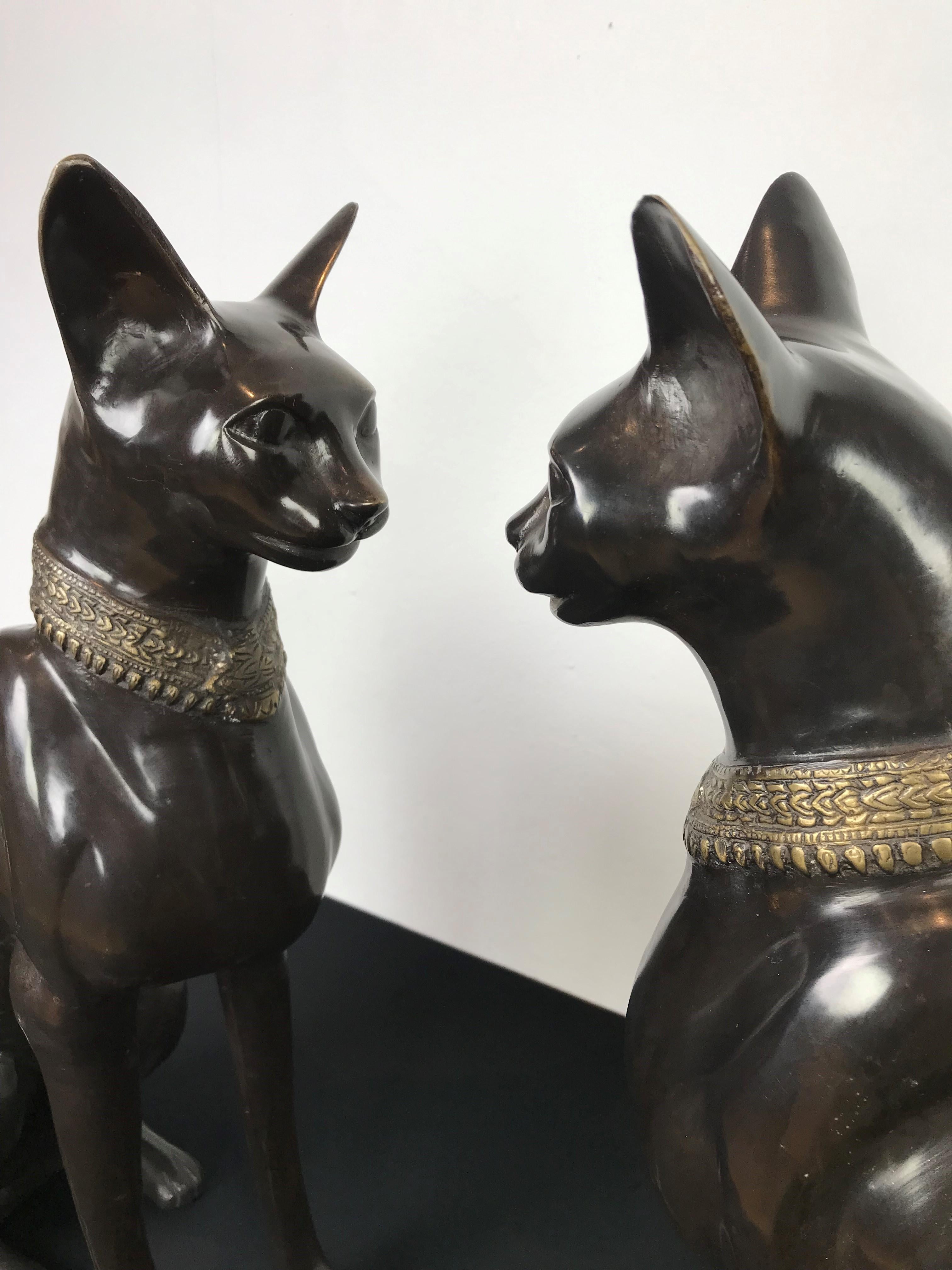Pair of Bronze Egyptian Sphynx Cats, Art Deco Style 10