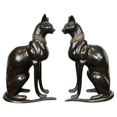 Pair of Bronze Egyptian Sphynx Cats, Art Deco Style
