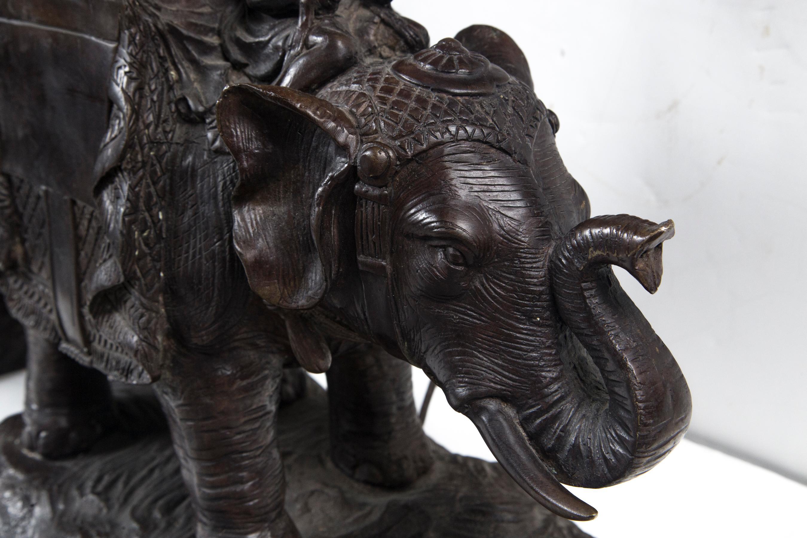 Pair of Bronze Elephant and Rider Table Lamps In Good Condition For Sale In Woodbury, CT