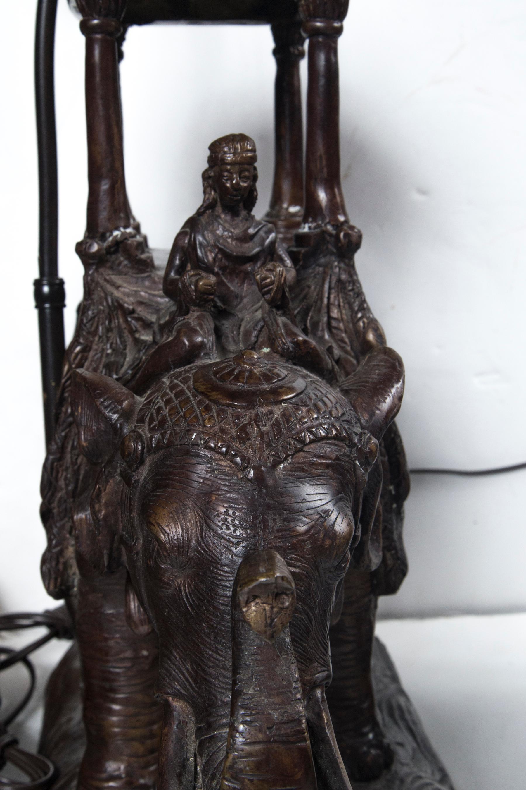 20th Century Pair of Bronze Elephant and Rider Table Lamps For Sale