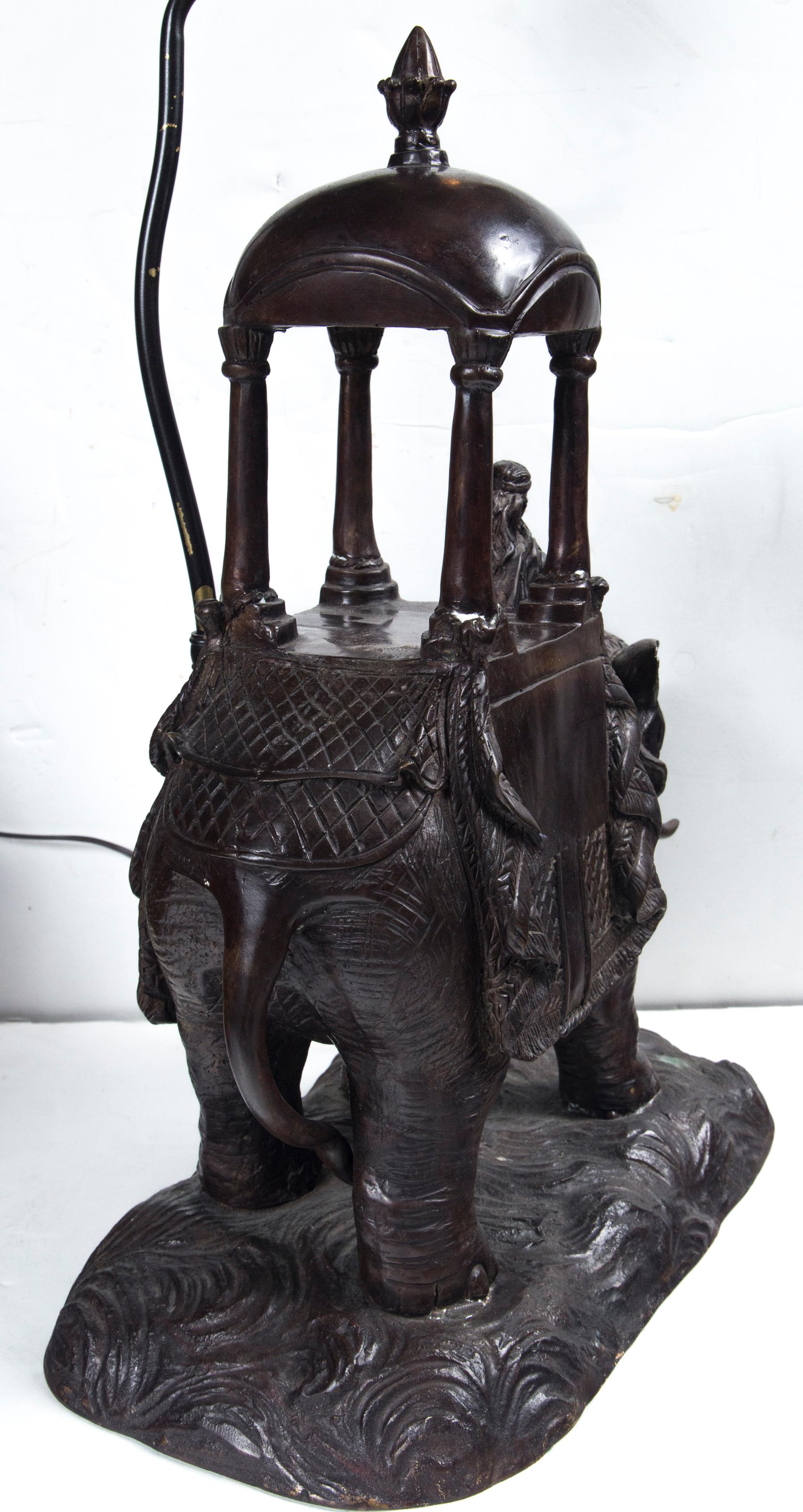 Pair of Bronze Elephant and Rider Table Lamps For Sale 1