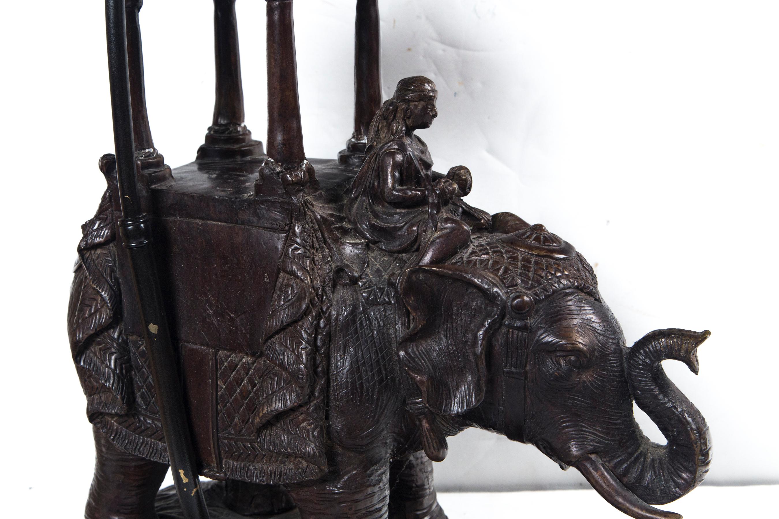 Pair of Bronze Elephant and Rider Table Lamps For Sale 4