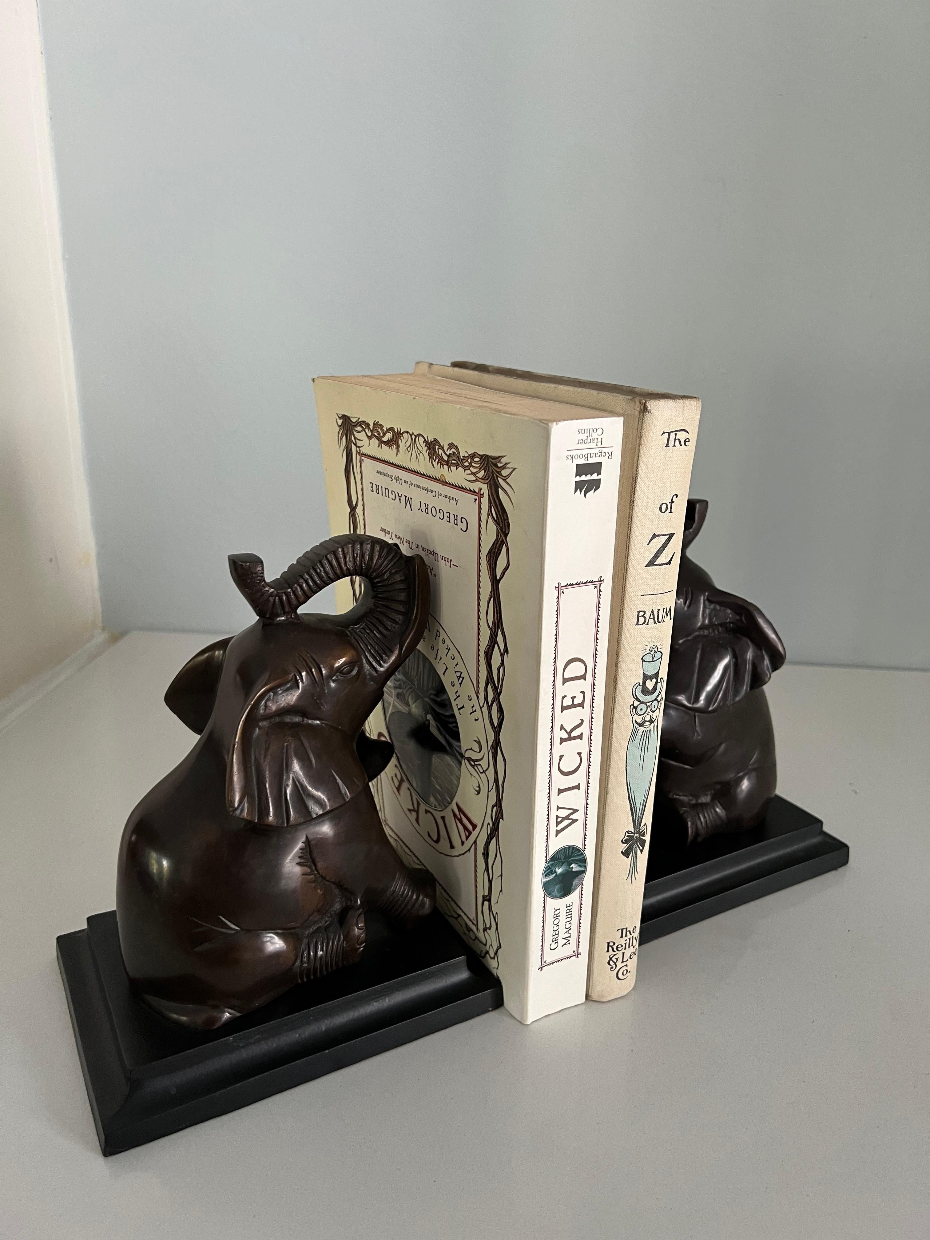 Patinated Pair of Bronze Elephant Bookends
