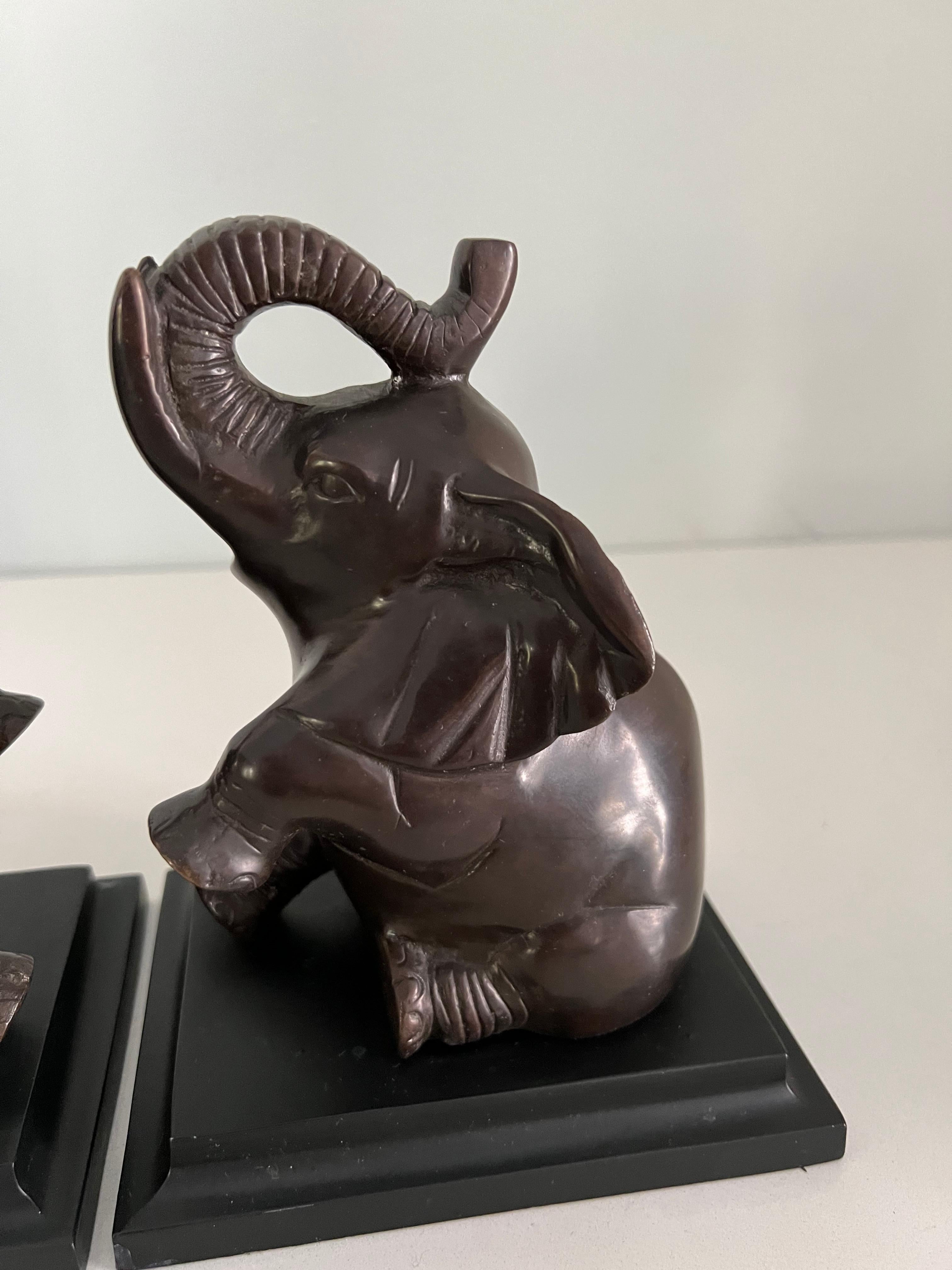 Metal Pair of Bronze Elephant Bookends