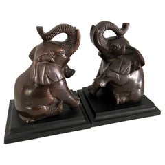Vintage Pair of Bronze Elephant Bookends