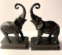 Pair of Bronze Elephant bookends with Trunks Way UP