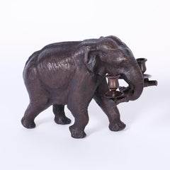 Pair of Bronze Elephant Candleholders