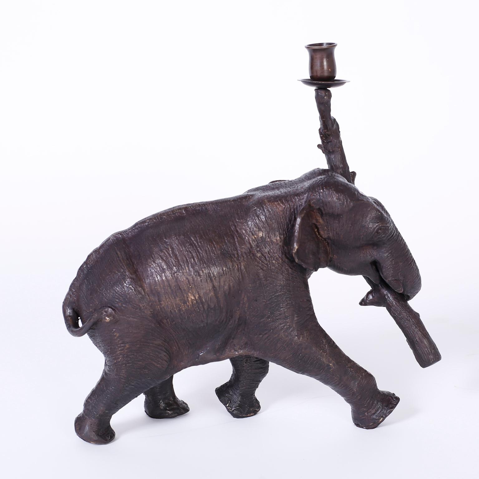 Pair of Bronze Elephant Candleholders 1