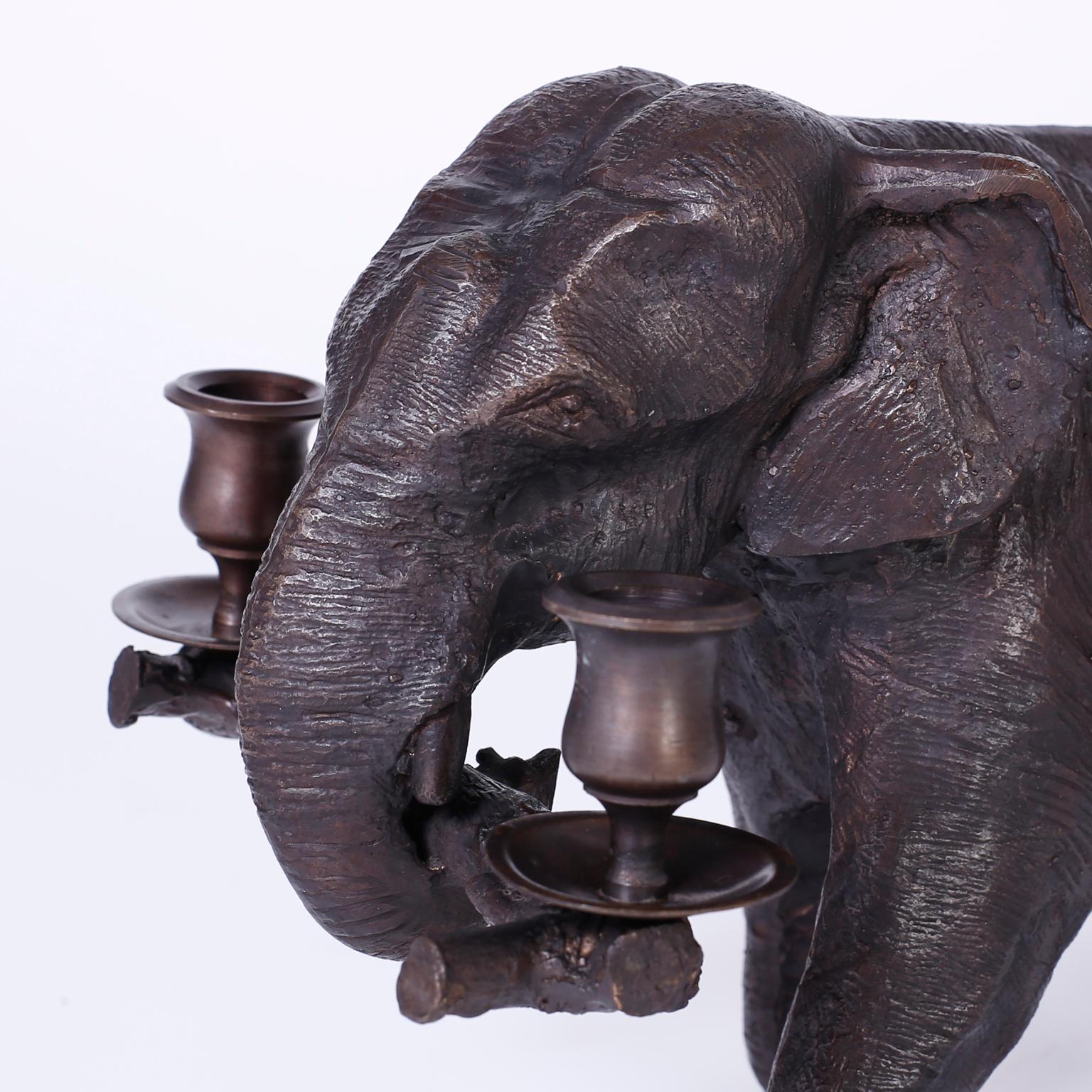 Pair of Bronze Elephant Candleholders 2