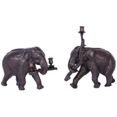 Vintage Pair of Bronze Elephant Candleholders