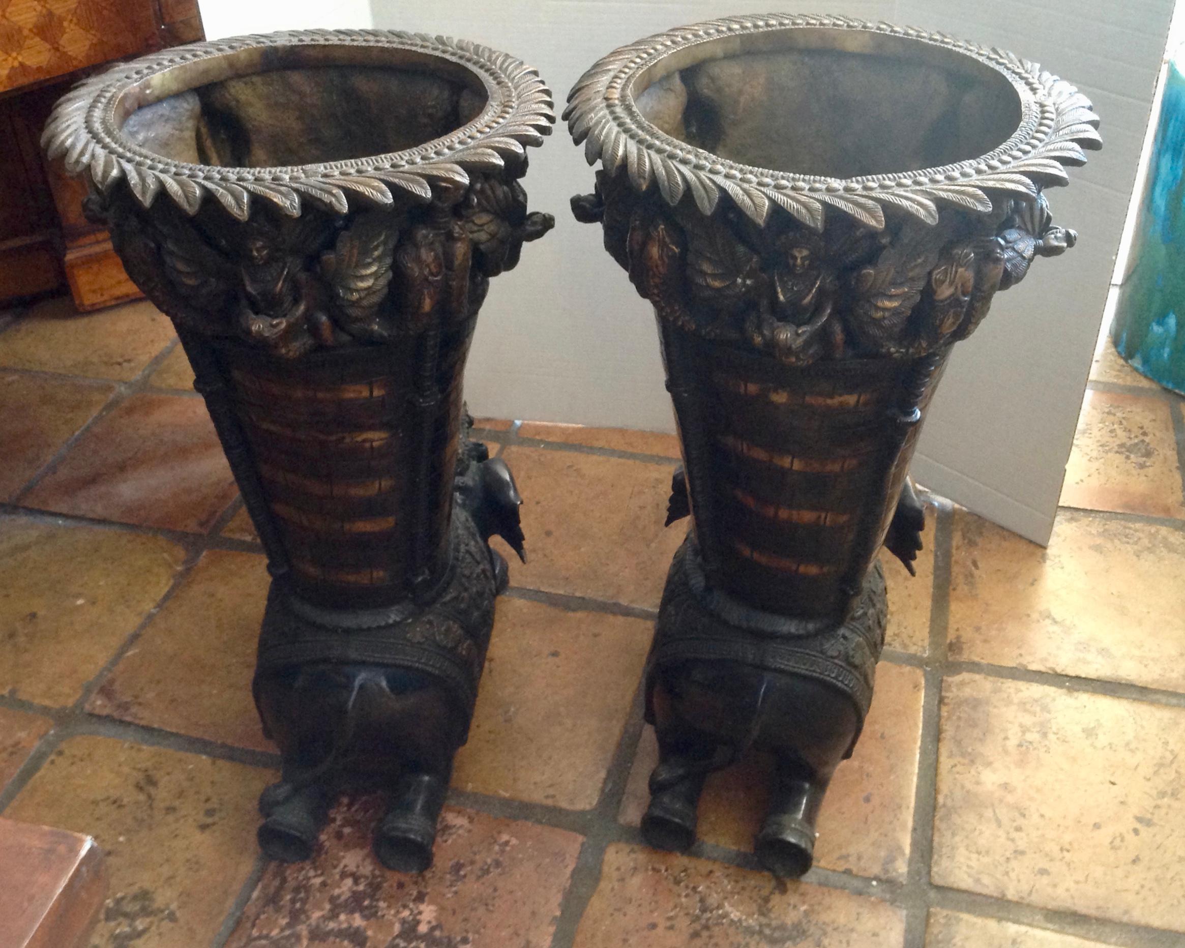 Late 20th Century Pair of Bronze Elephant Form Planters
