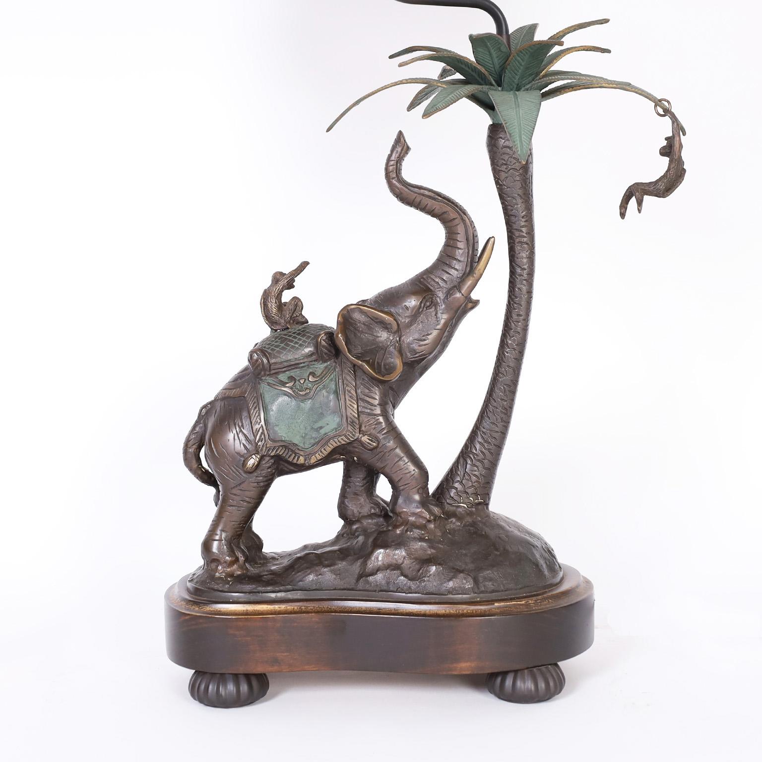 American Pair of Bronze Elephant Table Lamps