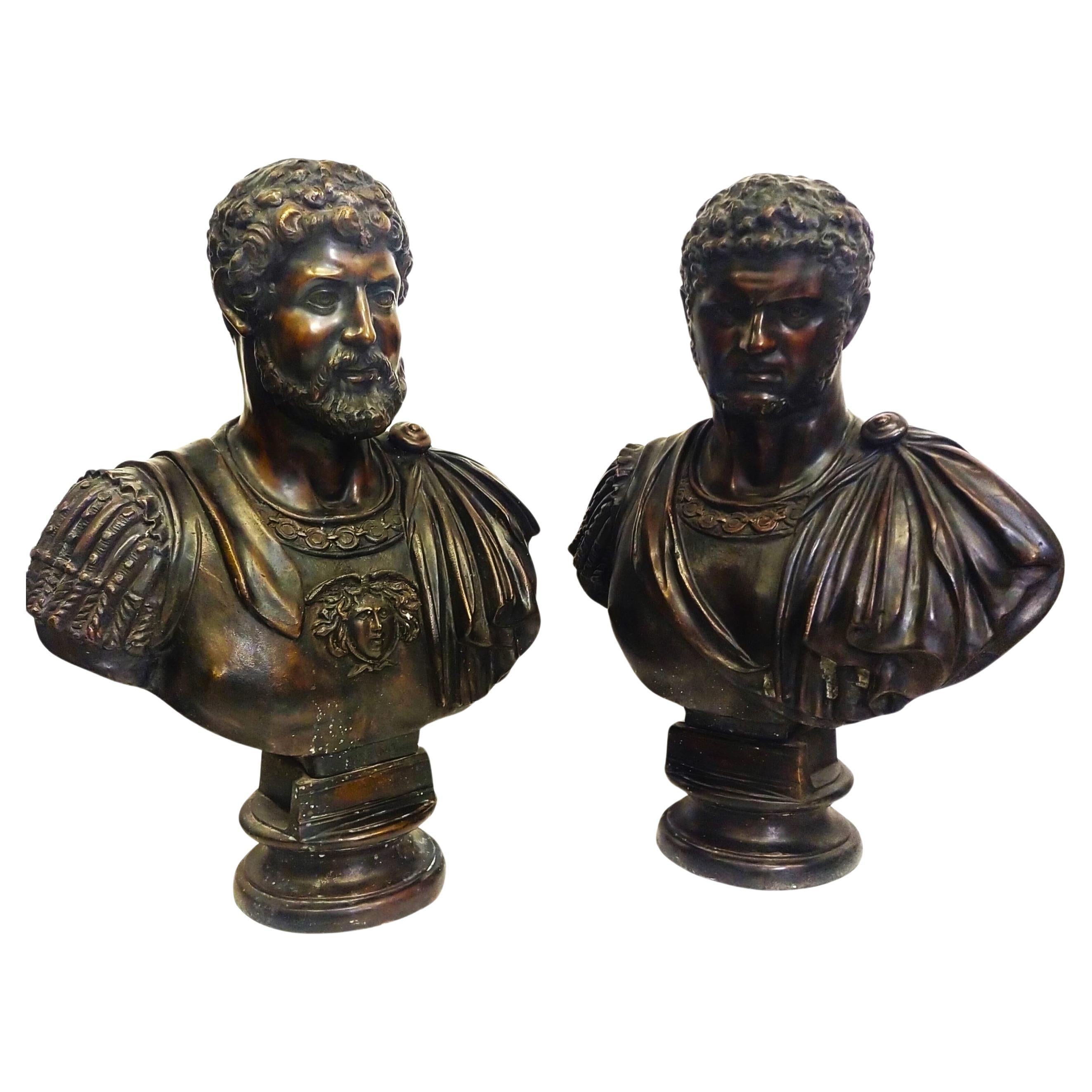 Pair of bronze emperor busts For Sale
