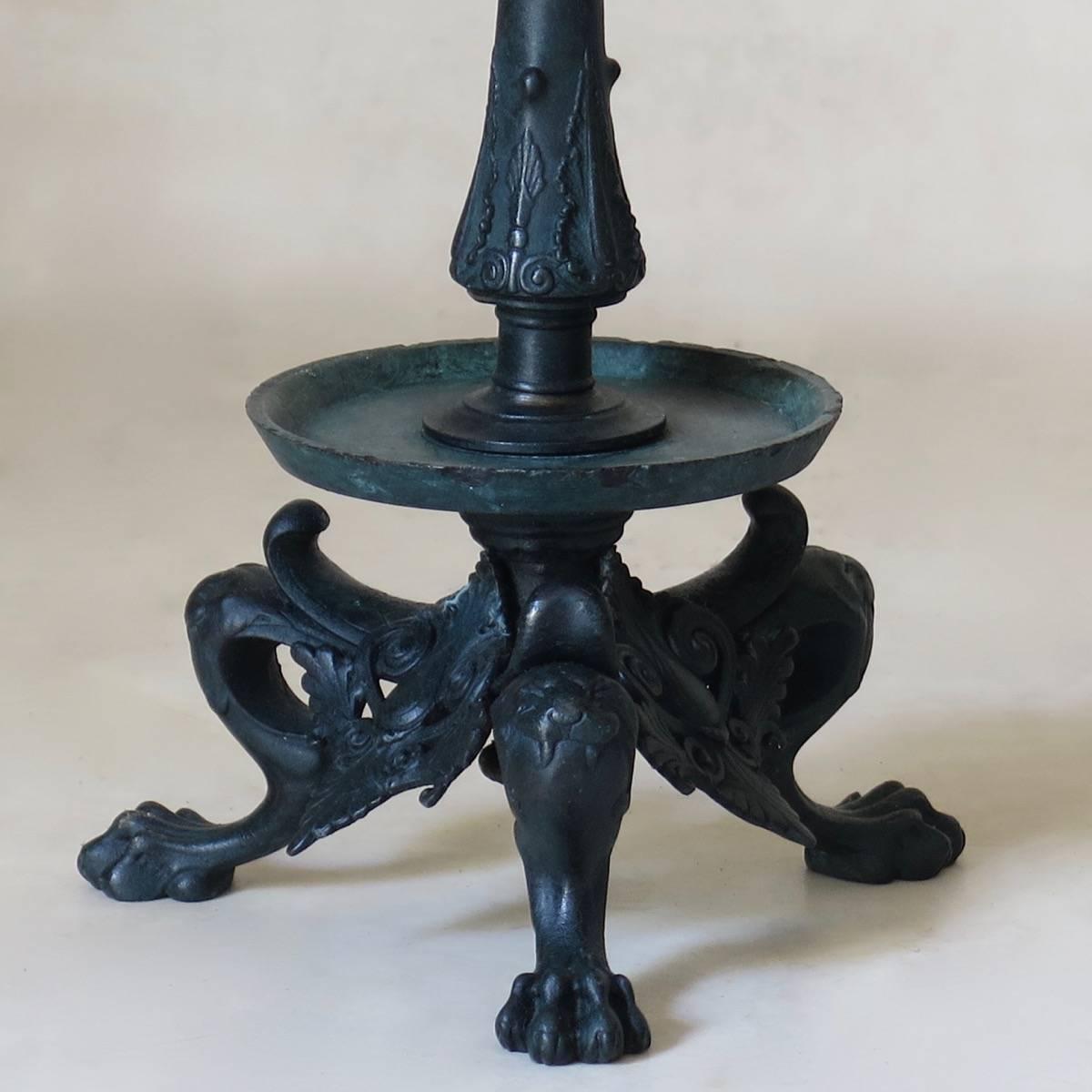 French Pair of Bronze Empire Candelabras, France, circa 1880s For Sale