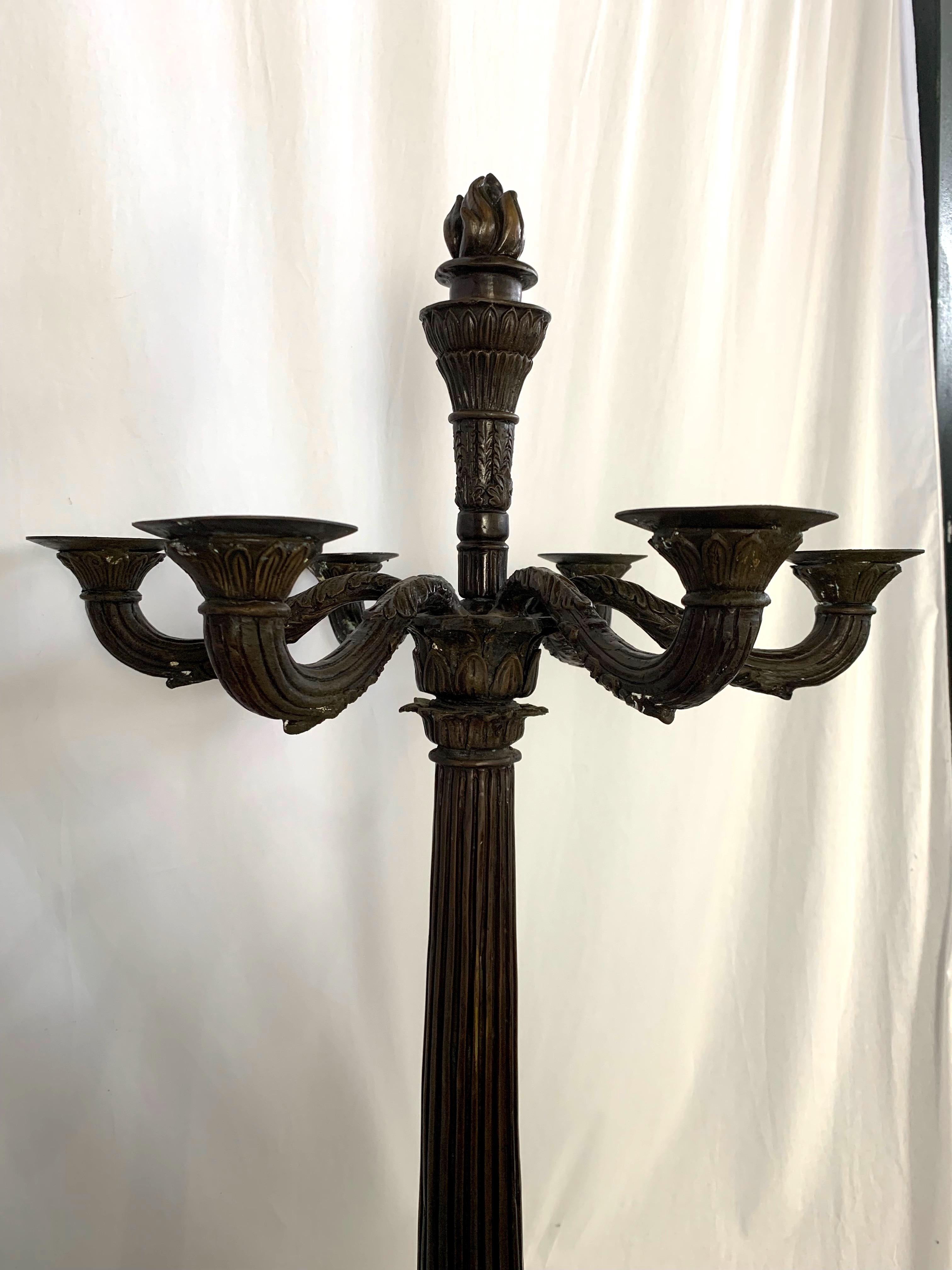 French Pair of Bronze Empire Candelabras, France For Sale