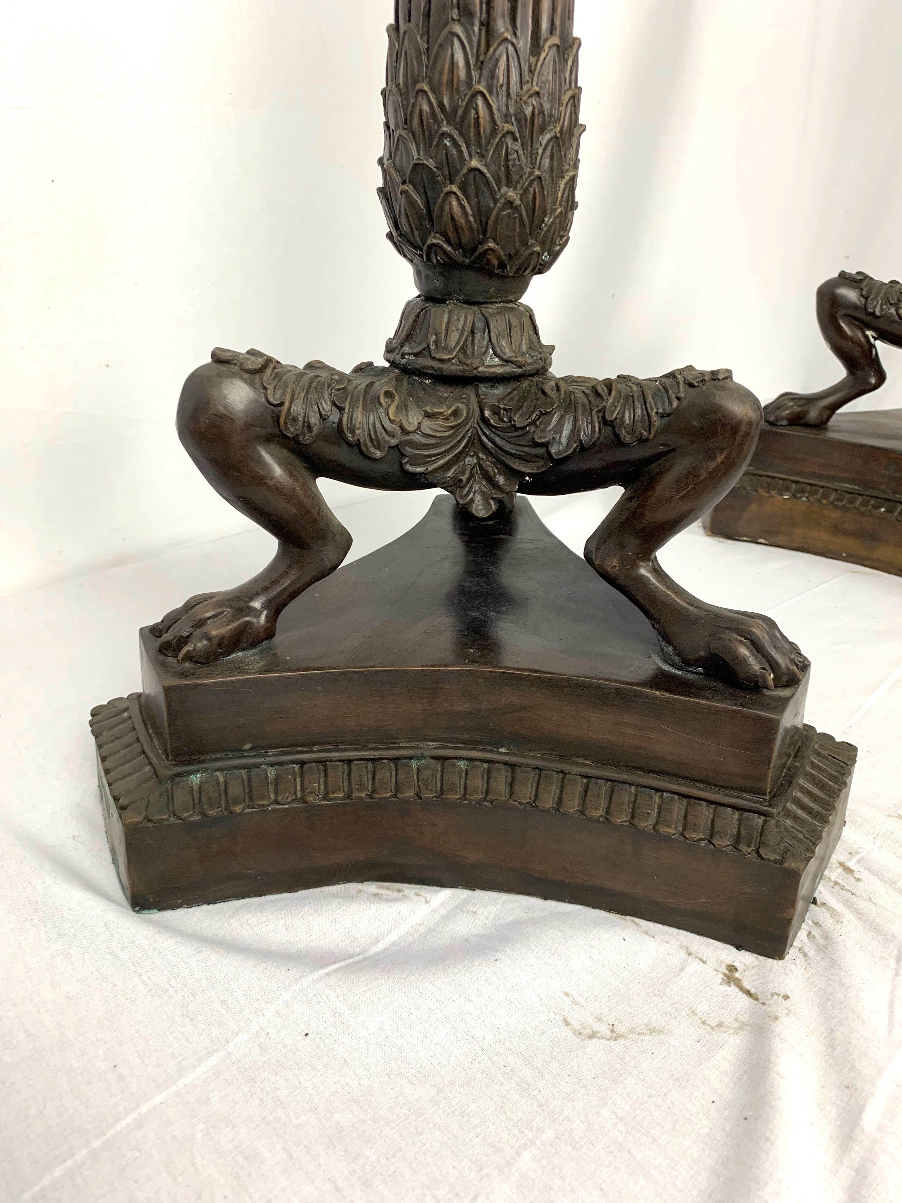Pair of Bronze Empire Candelabras, France In Good Condition For Sale In London, GB