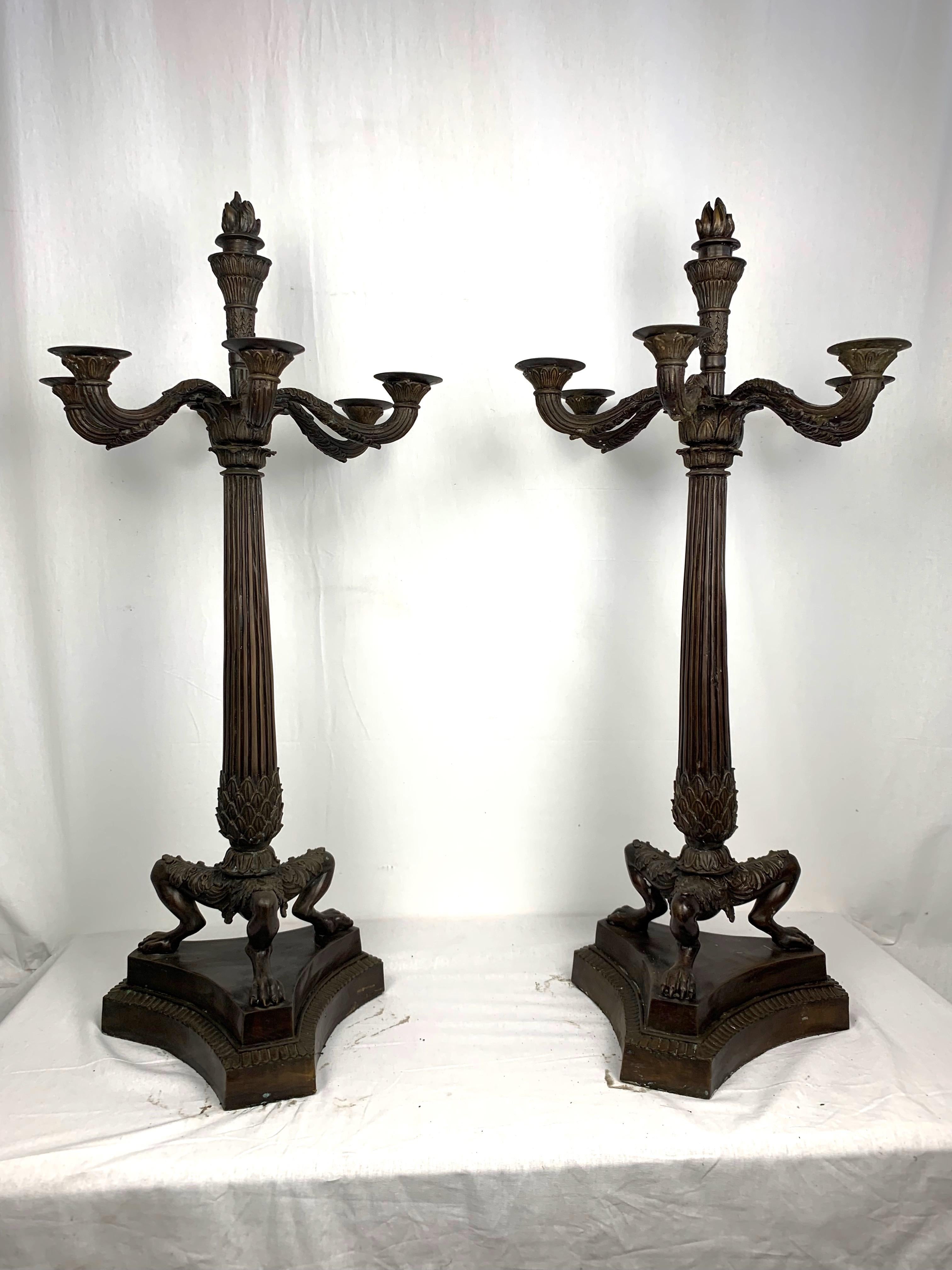 Pair of Bronze Empire Candelabras, France For Sale 2