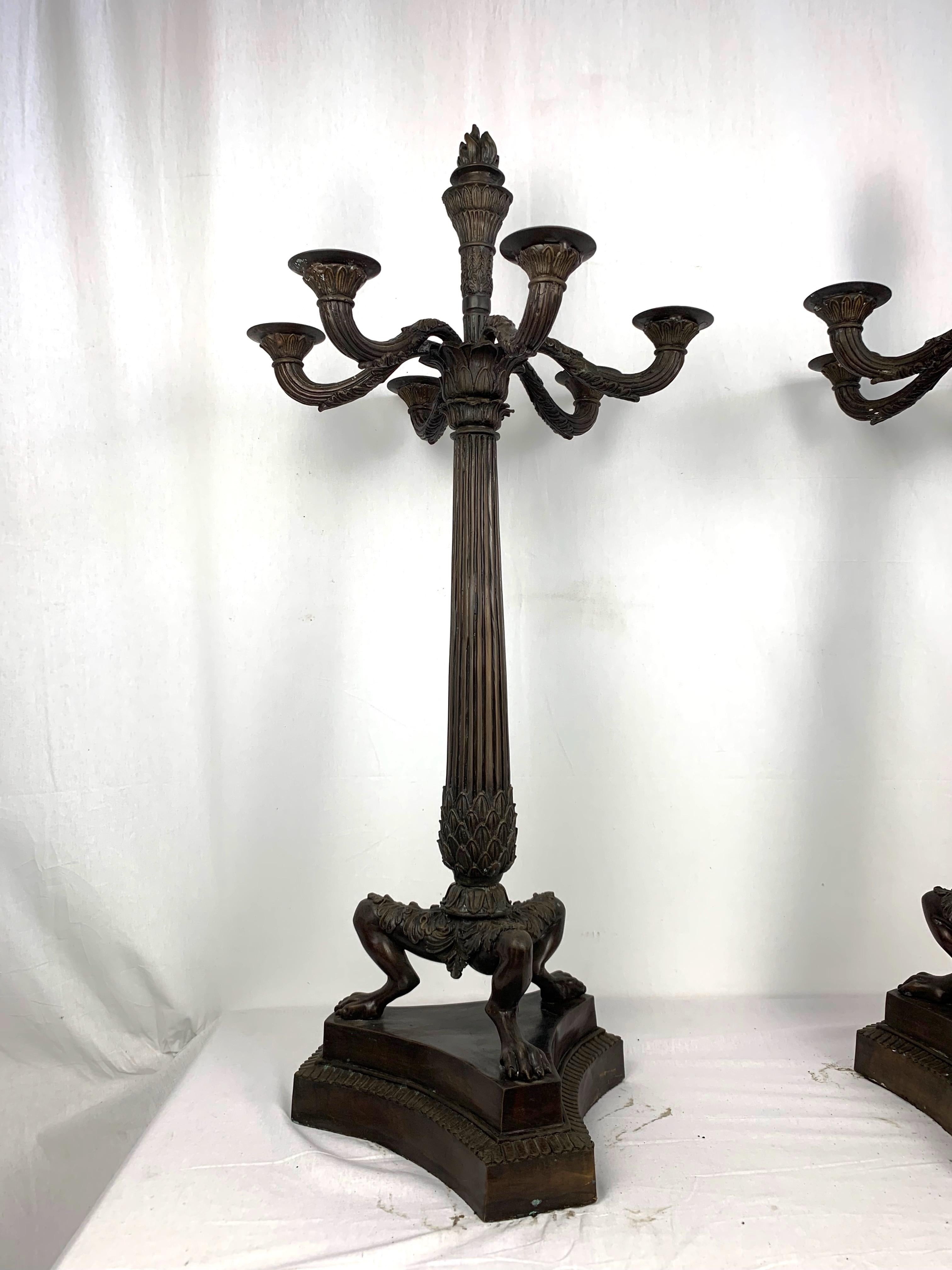 Pair of Bronze Empire Candelabras, France For Sale 3