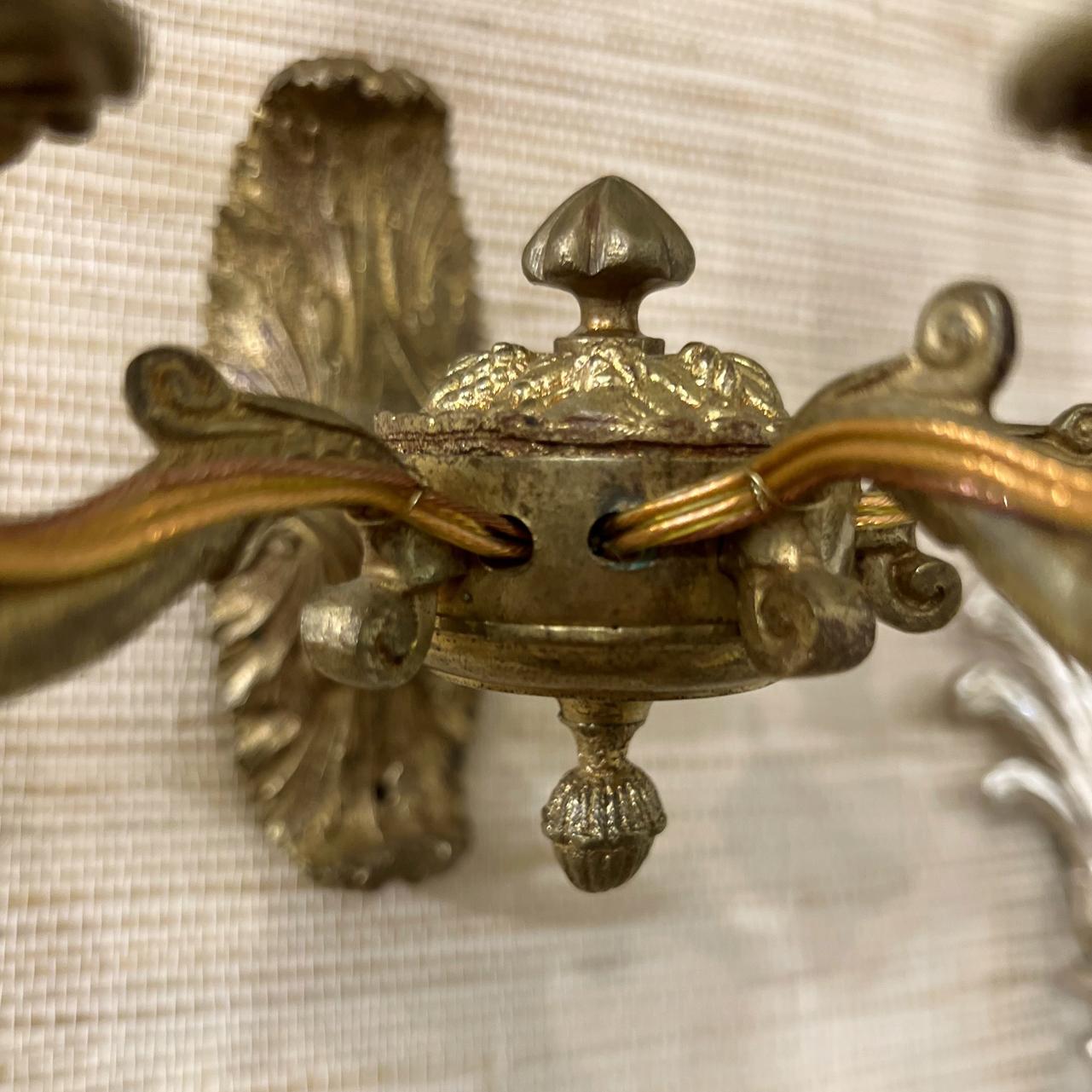 French Pair of Bronze Empire Sconces For Sale
