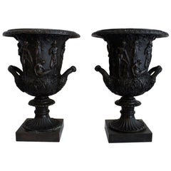 Vintage Pair of Bronze Empire Style Classical Urns, circa 1820