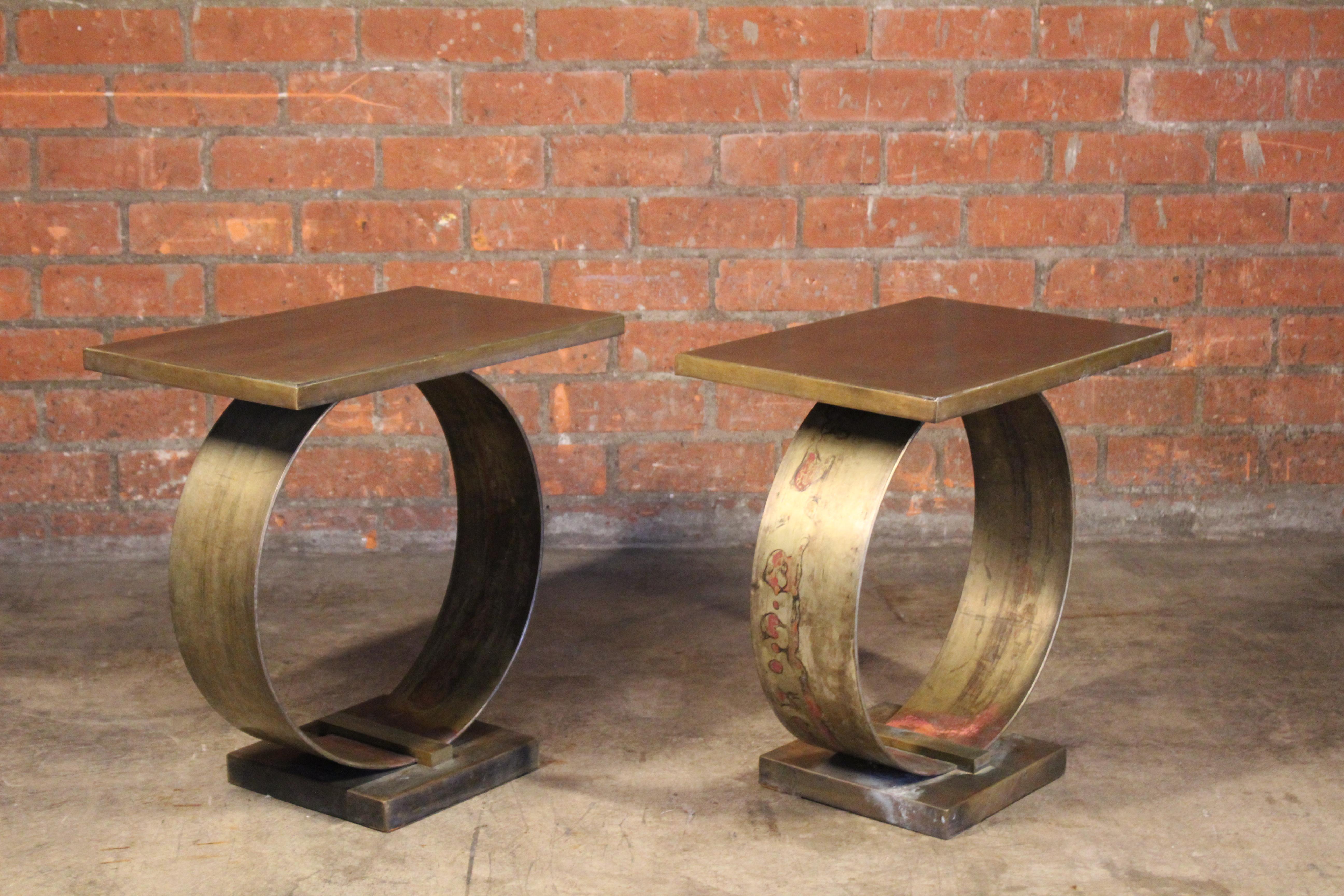 Mid-Century Modern Pair of Bronze End Tables, 1970s