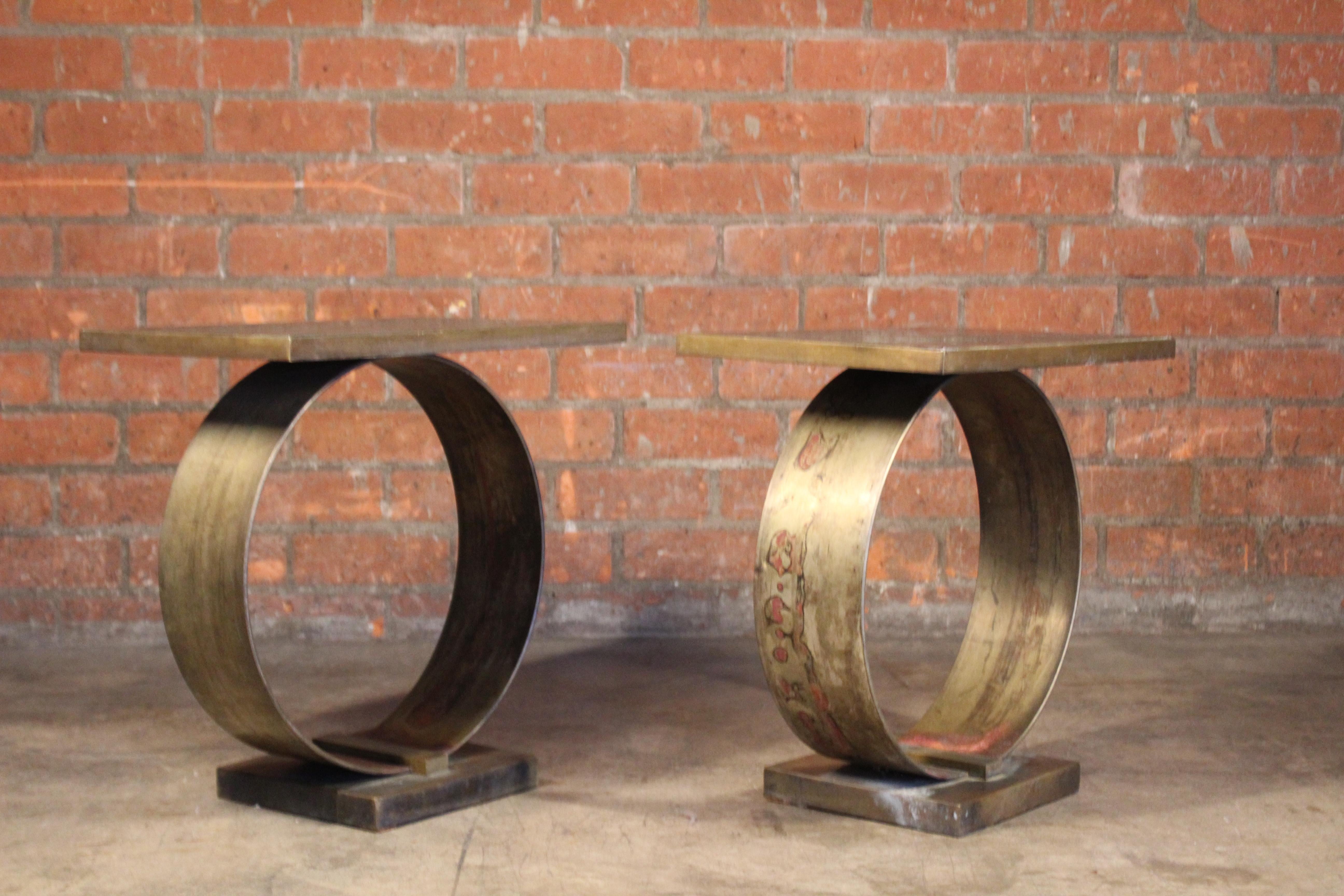 American Pair of Bronze End Tables, 1970s