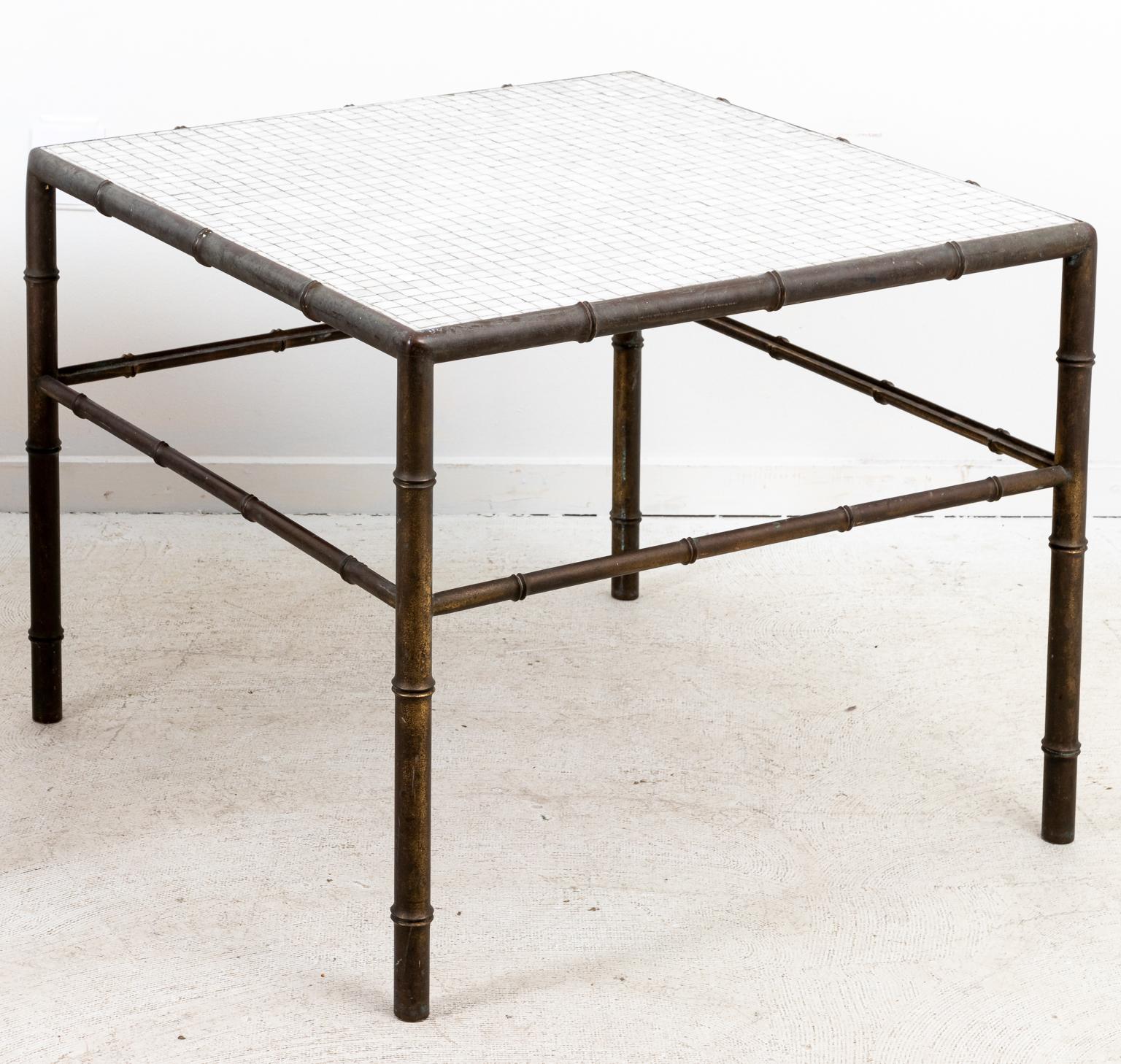 Pair of Bronze Faux Bamboo Low Tables with Glass Mosaic Tops 1
