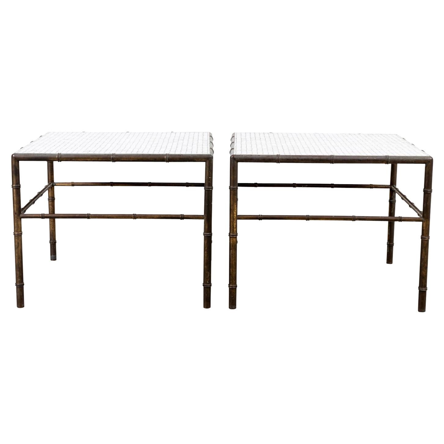 Pair of Bronze Faux Bamboo Low Tables with Glass Mosaic Tops