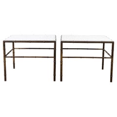 Pair of Bronze Faux Bamboo Low Tables with Glass Mosaic Tops