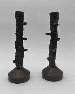Paar Bronze-Kerzenhalter aus Faux Bois, Frankreich, um 1970