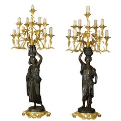 Pareja de candelabros figurados de bronce de Charles Cumberworth, hacia 1850