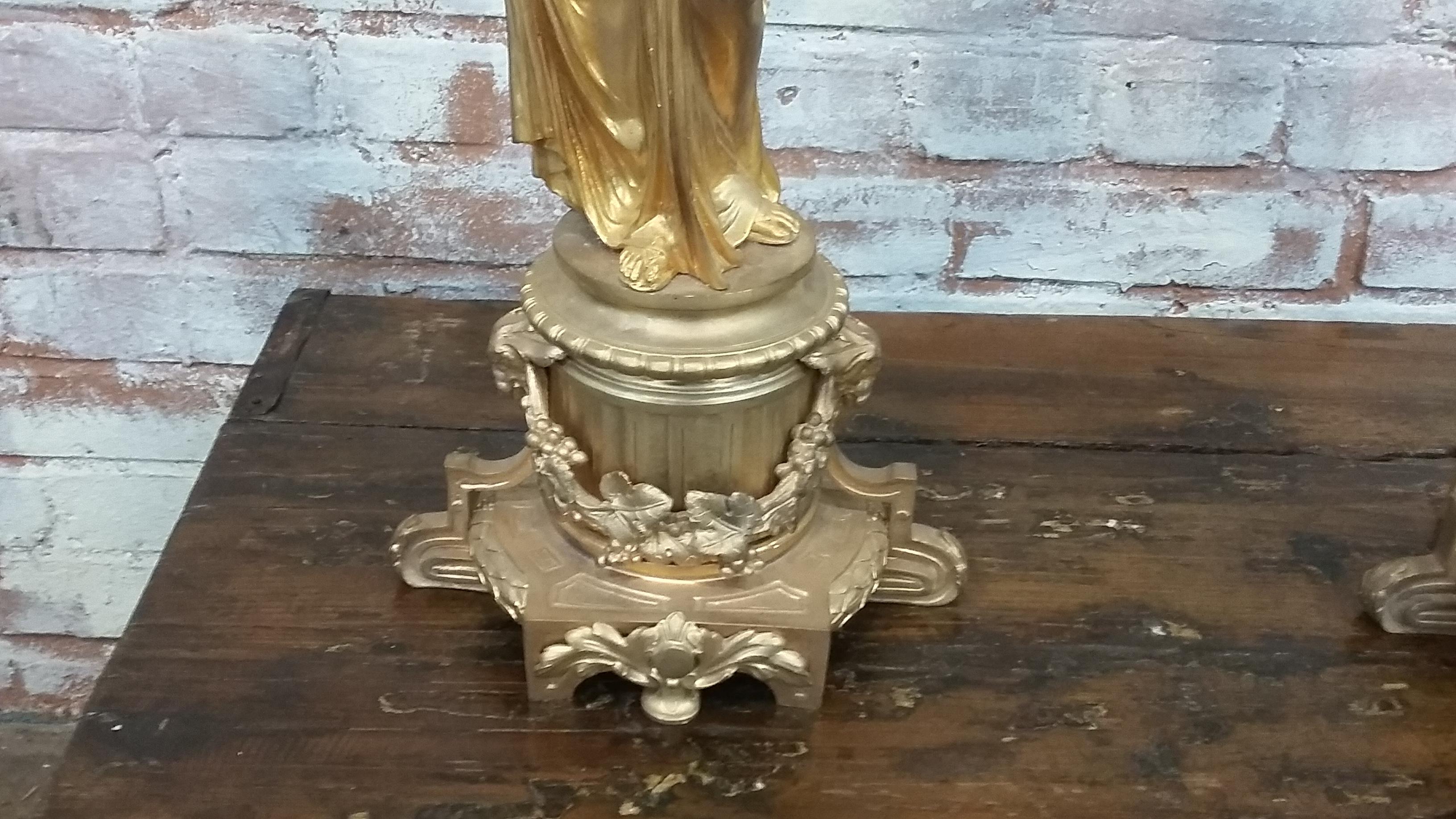 Pair of Bronze Figural Candelabras with Victorian Women In Good Condition In Stamford, CT
